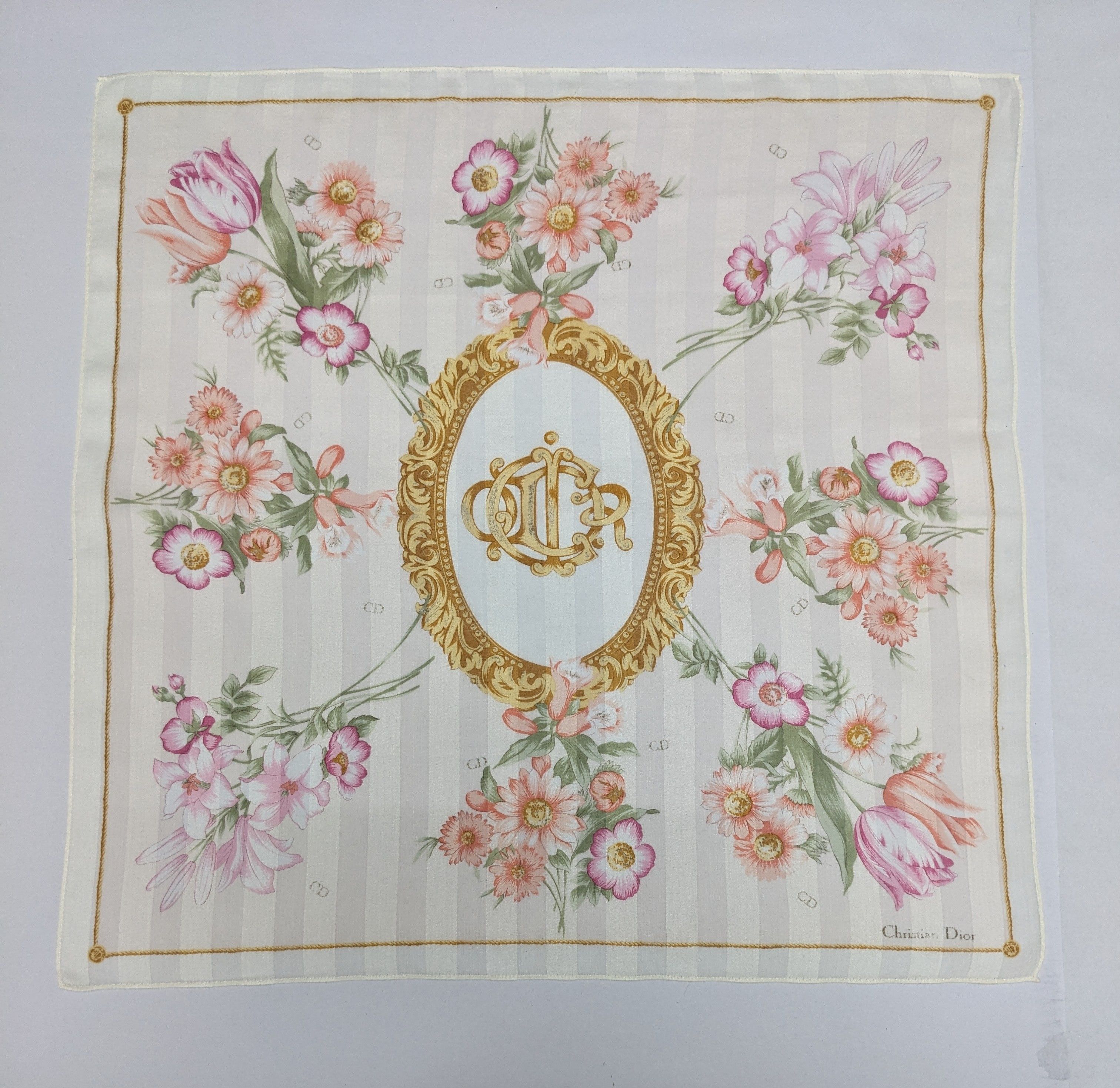 Dior Christian Dior Silk Handkerchief Tulips Floral Baroque Crest Size ONE SIZE - 4 Thumbnail