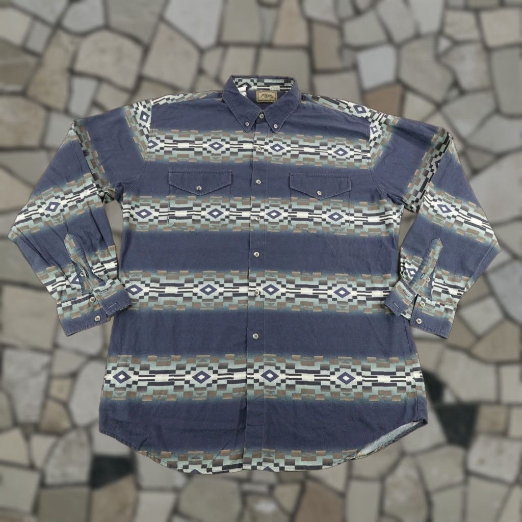 Roper VINTAGE Roper Shirt XL Blue Aztec Western Button-Up Cowboy 90s Mens Size US XL / EU 56 / 4 - 1 Thumbnail