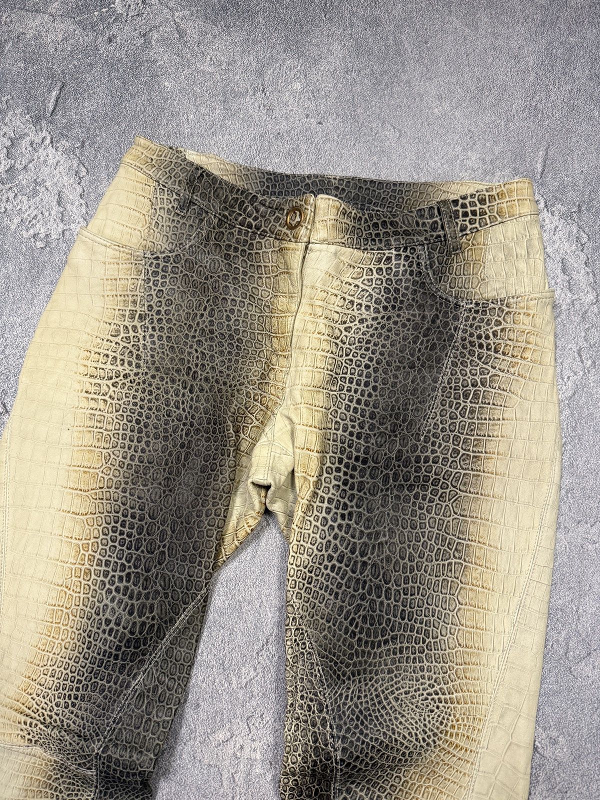 Other Corpo Nove Crocodile Embossed Leather Trousers Beige Brown Size 34" / US 12 / IT 48 - 2 Thumbnail