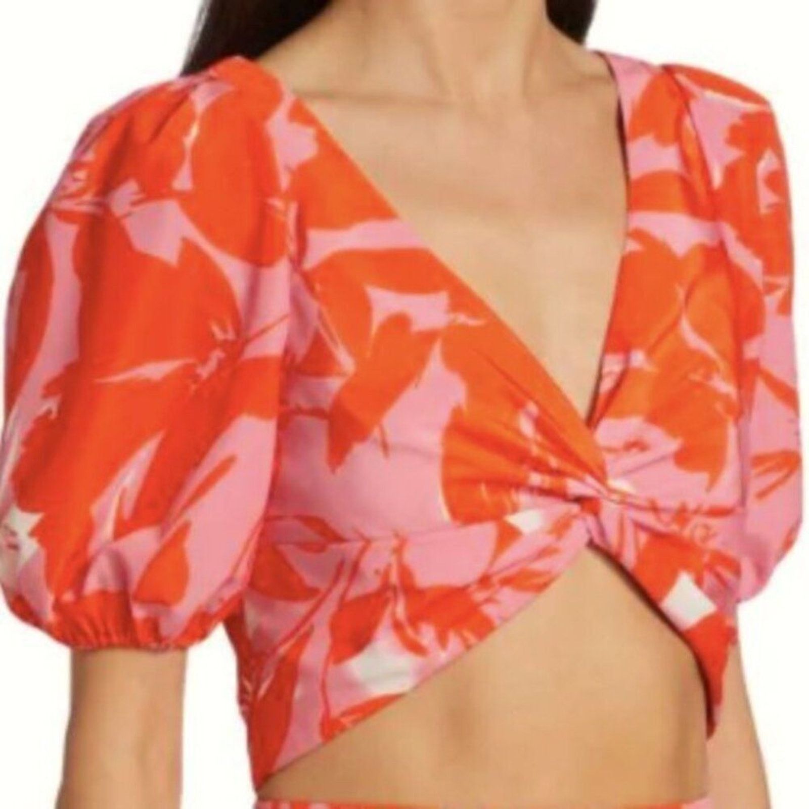 Monique Lhuillier ML Monique Lhuillier Printed Taffeta Crop Top 10 Size L / US 10 / IT 46 - 3 Thumbnail