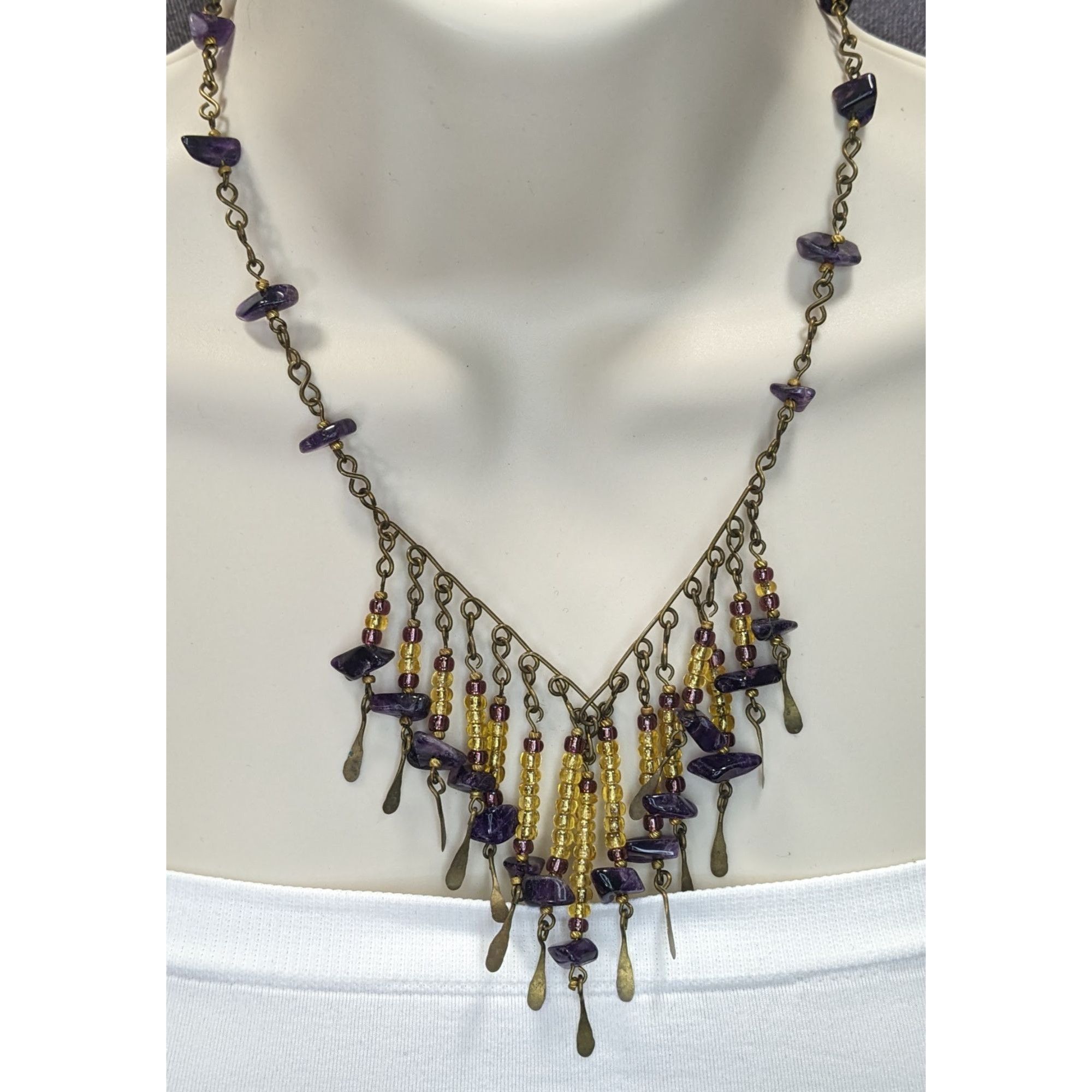 Handmade Vintage Bohemian Handmade Amethyst & Glass Beaded Necklace W Size ONE SIZE - 6 Thumbnail