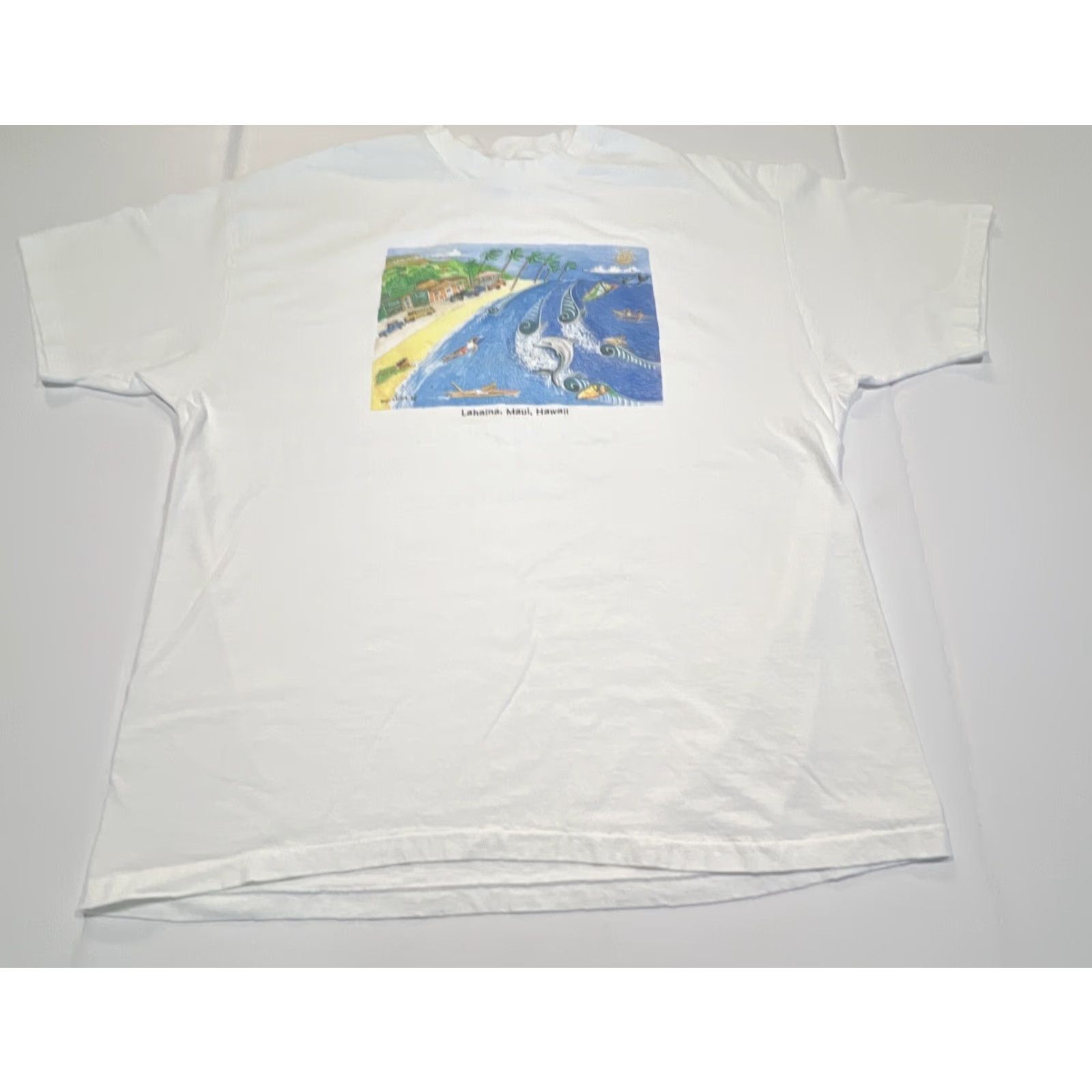 Hanes VINTAGE Lahaina Maui Hawaii 2XL Graphic T Shirt Surfers Dolphin Beach Hanes White Unisex 1980s Graphic Tee Mens Women Size US XXL / EU 58 / 5 - 4 Thumbnail