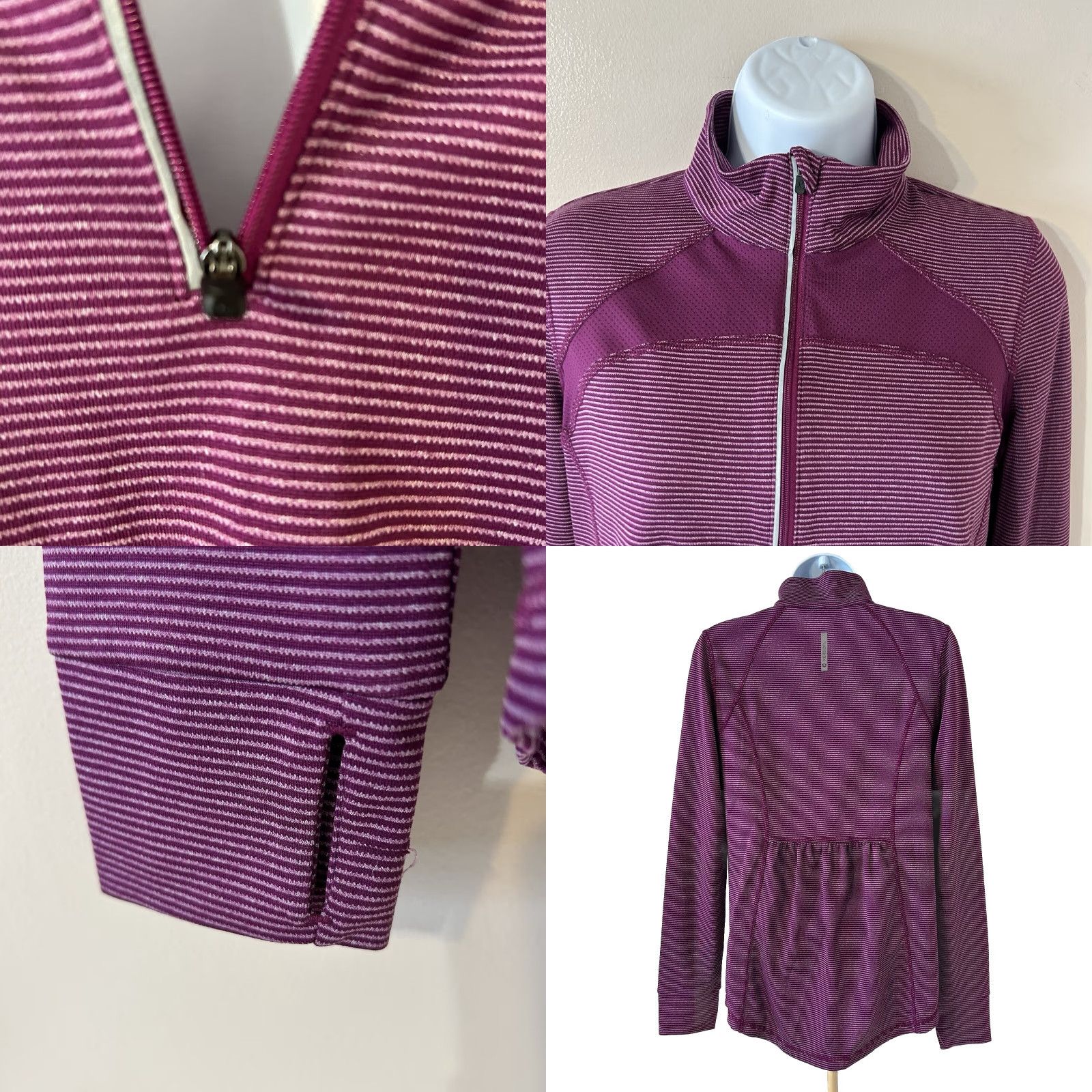 Vintage XERSION Slim Fit Long Sleeve Pullover Top Women Small Purple Striped 1/4 Zip Pullover Mock Neck Lightweight Casual Activewear Season: All Size S / US 4 / IT 40 - 10 Thumbnail