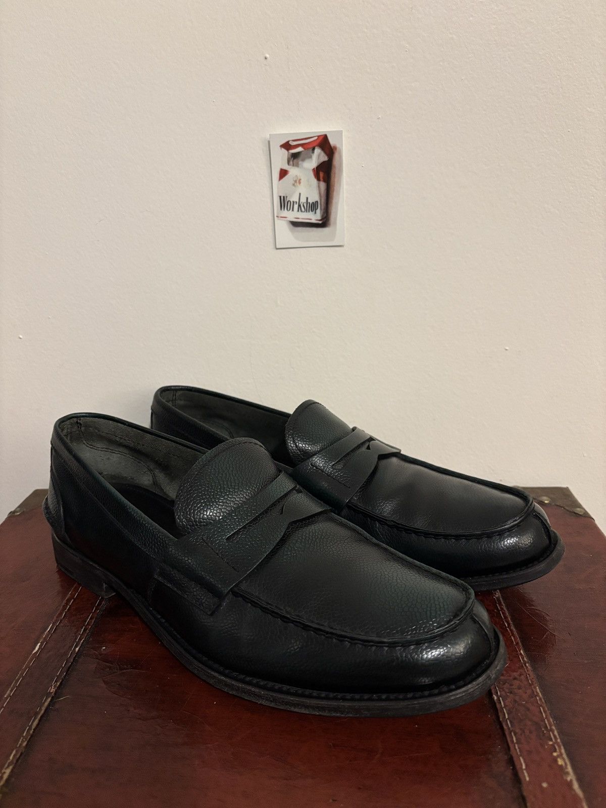 Prada Spazzolato Penny Loafers Dark Green / Black