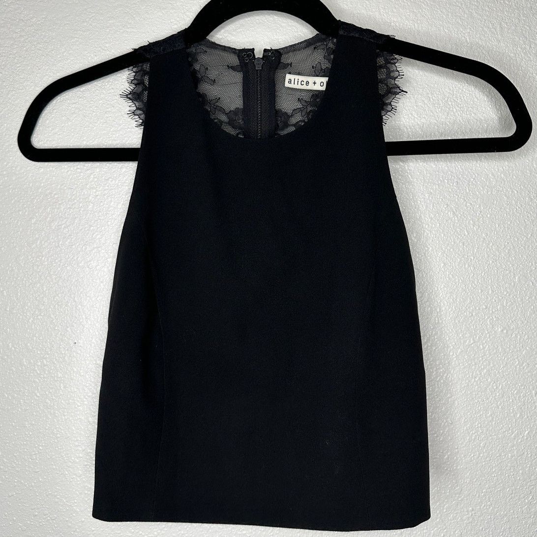 Alice + Olivia Alice + Olivia Crepe de Chine Black Lace Going Out Crop Top Size XS / US 0-2 / IT 36-38 - 4 Thumbnail