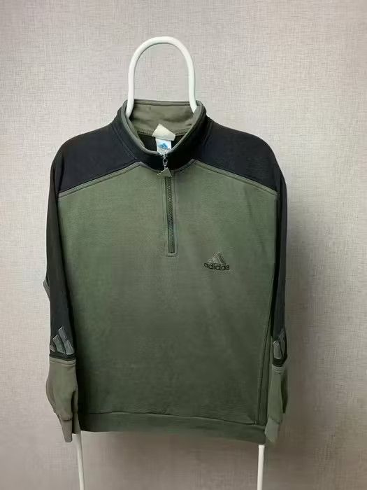 Adidas Adidas sweatshirt 1/4 zip logo sleeve size M khaki black Size US M / EU 48-50 / 2 - 1 Thumbnail
