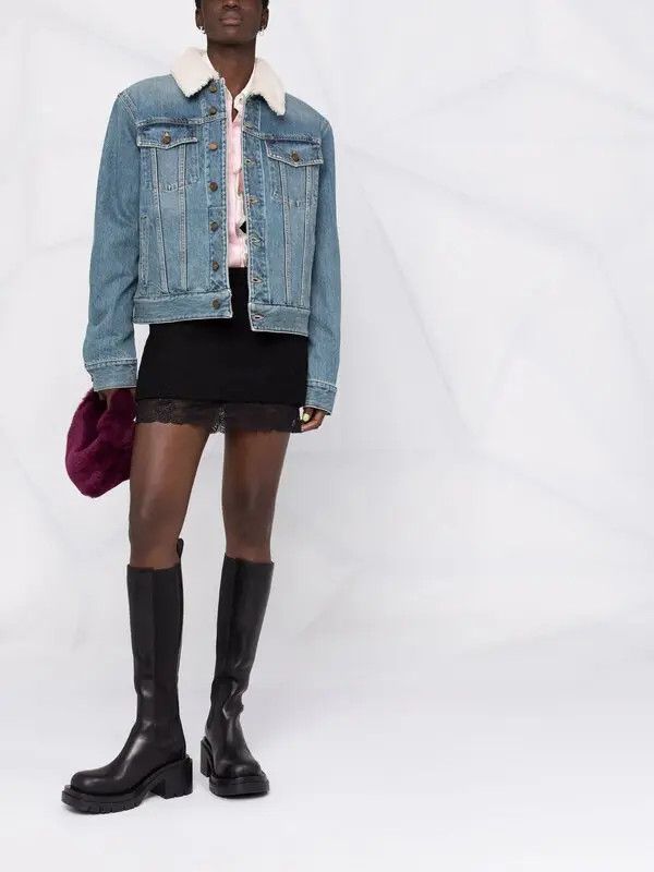 Saint Laurent Paris o1s1wg110924 Denim Shearling Jacket in Blue Size M / US 6-8 / IT 42-44 - 2 Thumbnail