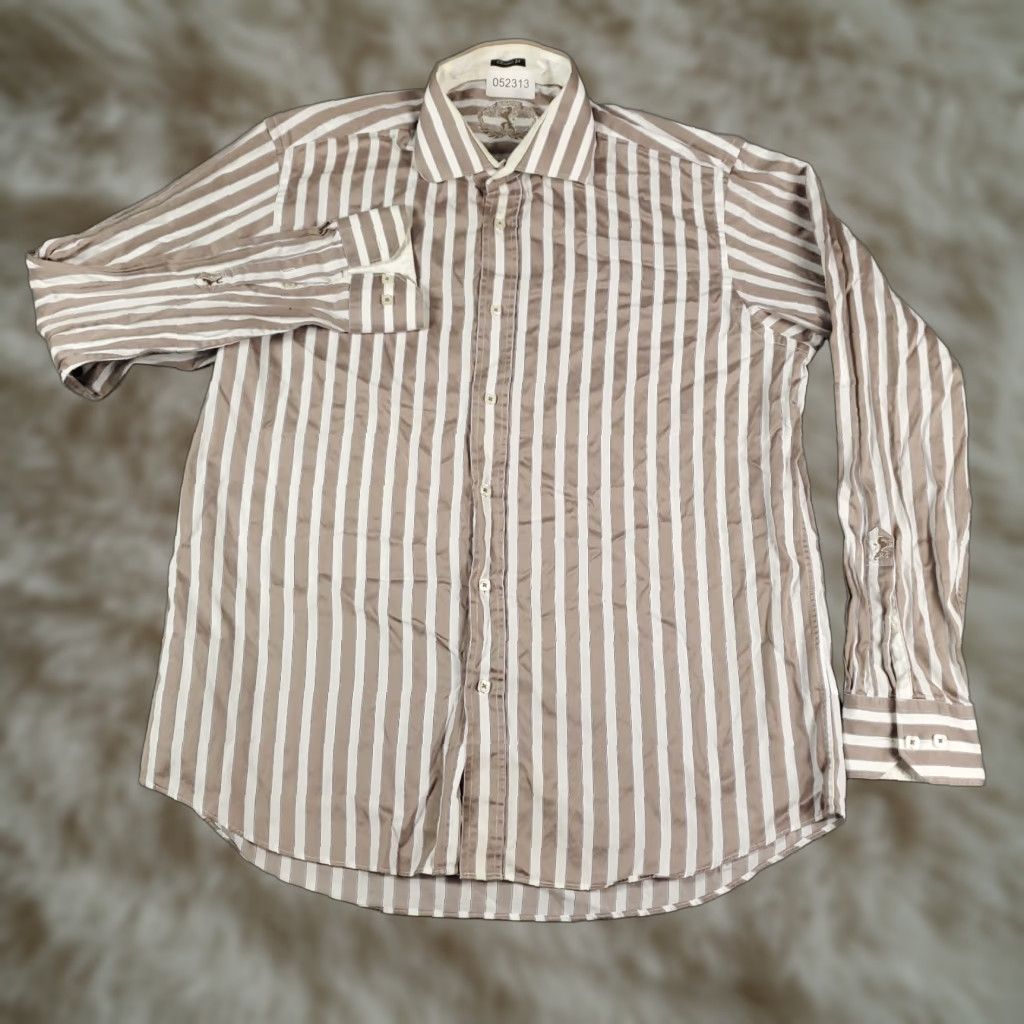 BUGATCHI Bugatchi Uomo Shirt Mens Size Large Brown Striped Button-Up Long Sleeve Classic Fit Size US L / EU 52-54 / 3 - 1 Thumbnail
