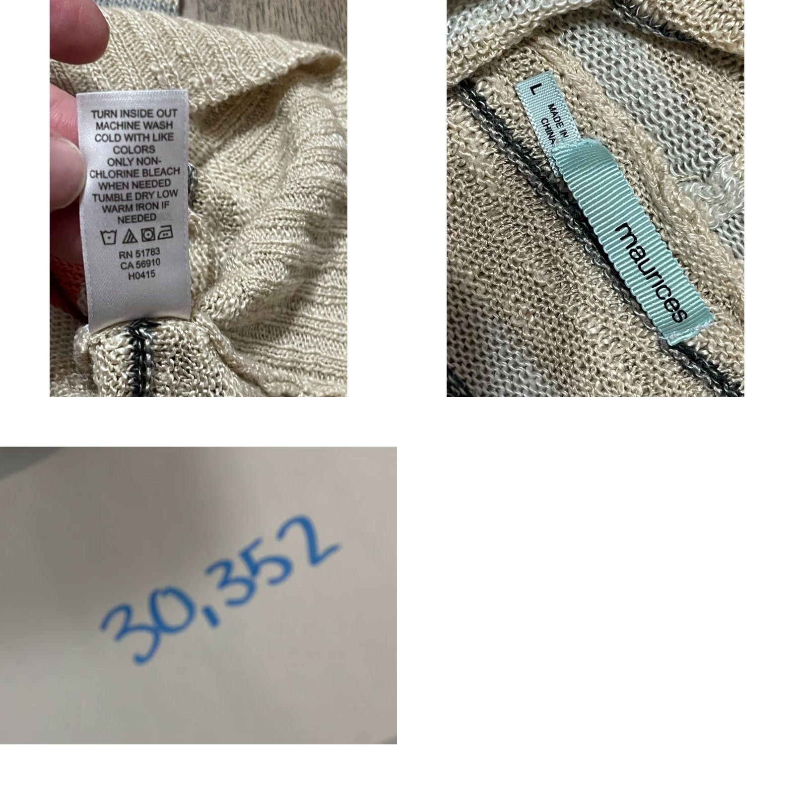 Vintage Maurices Hoodie Womens Medium White Black Striped Pullover Drawstring Casual Regular Modern Size M / US 6-8 / IT 42-44 - 8 Thumbnail