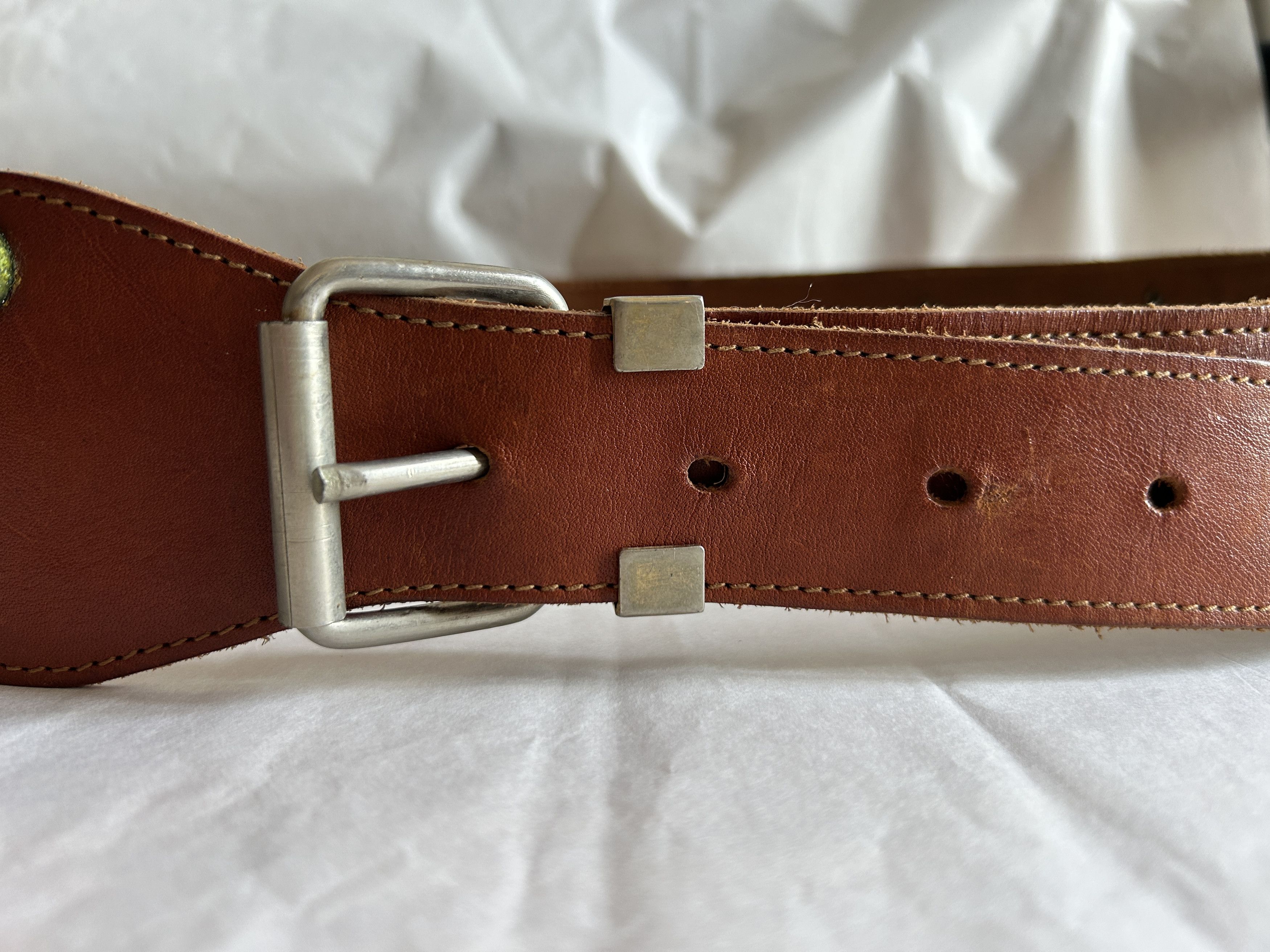 Vintage Vintage 90s Brown Leather Wide Waist Belt Size ONE SIZE - 6 Thumbnail