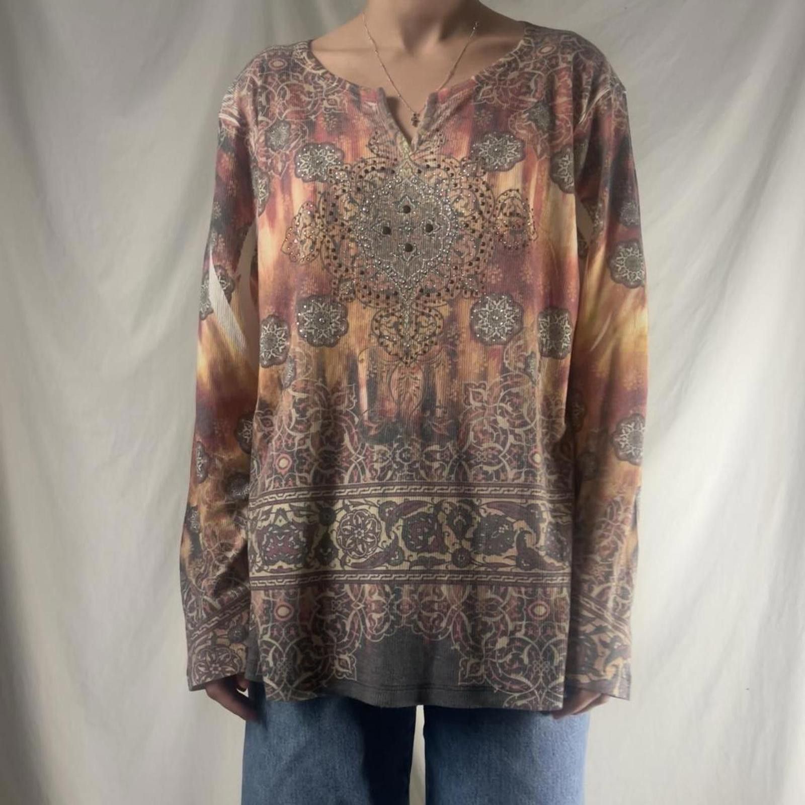 Other Vintage Y2K Kiara Rhinestone Long Sleeve Top Size XXL / US 16-18 / IT 52-54 - 5 Thumbnail