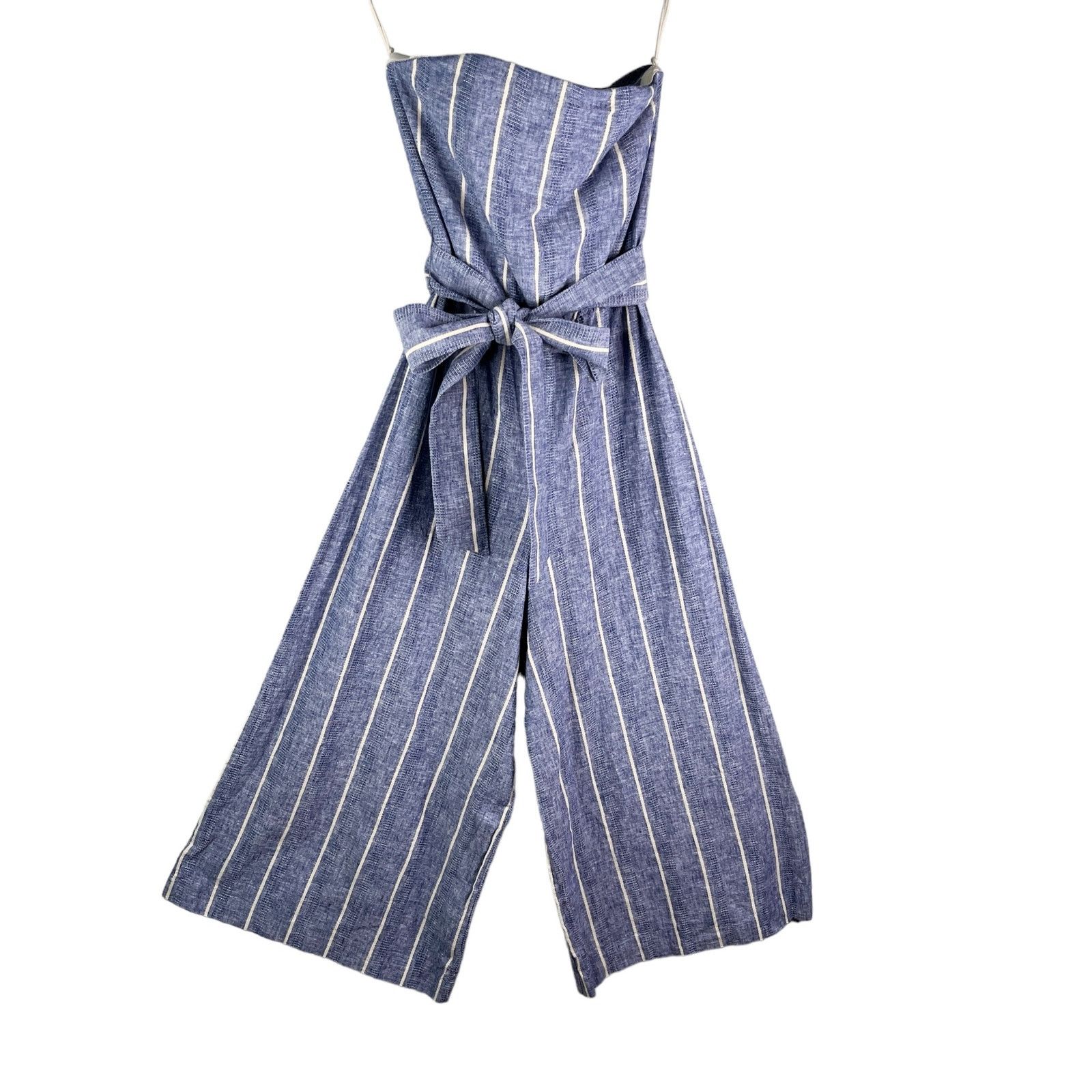 ALICE + OLIVIA Lucie Linen Striped Strapless Jumpsuit 0