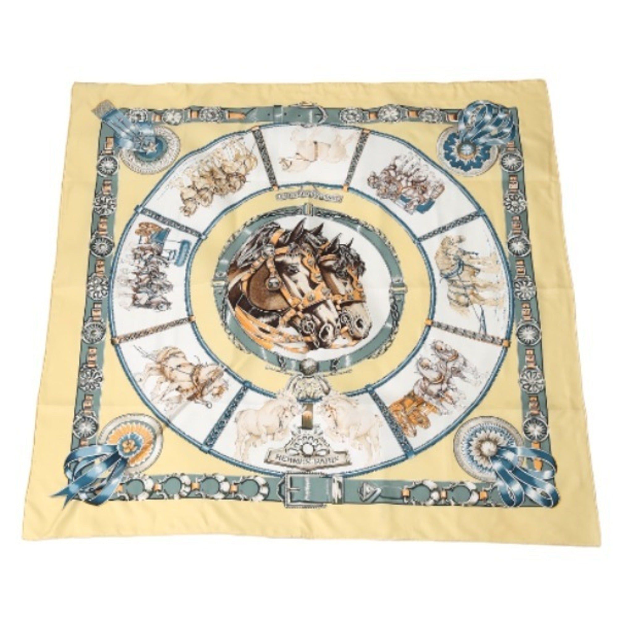 image of Hermes Taima Kare90 100% Silk Yellow Scarf, Women's