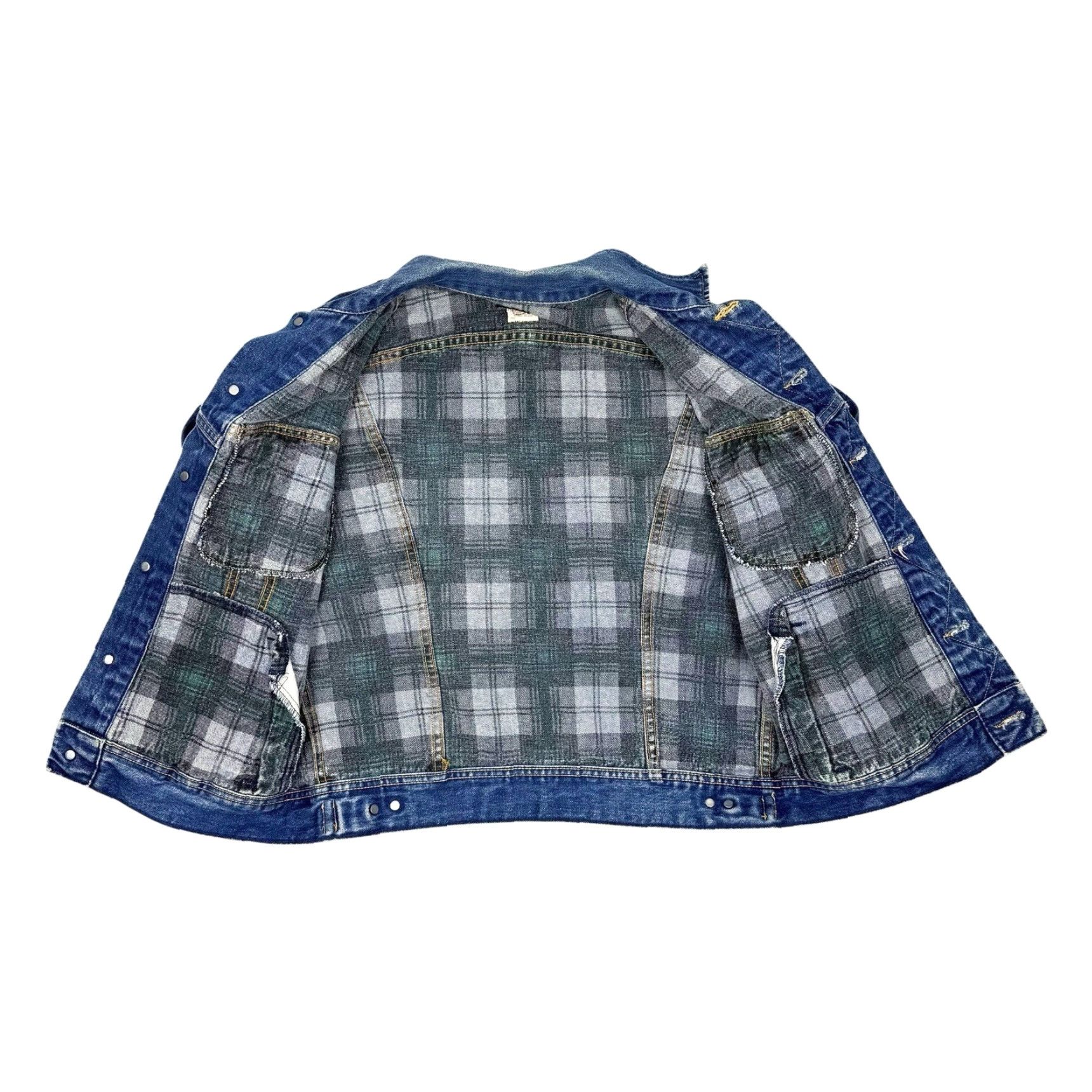 Lee Vtg Rare 70s Lee Denim Jacket Plaid Lined USA Union Made Mens M Blue Wool Insulation Motorcycle Button Pocket Regular Fit Size US M / EU 48-50 / 2 - 6 Thumbnail