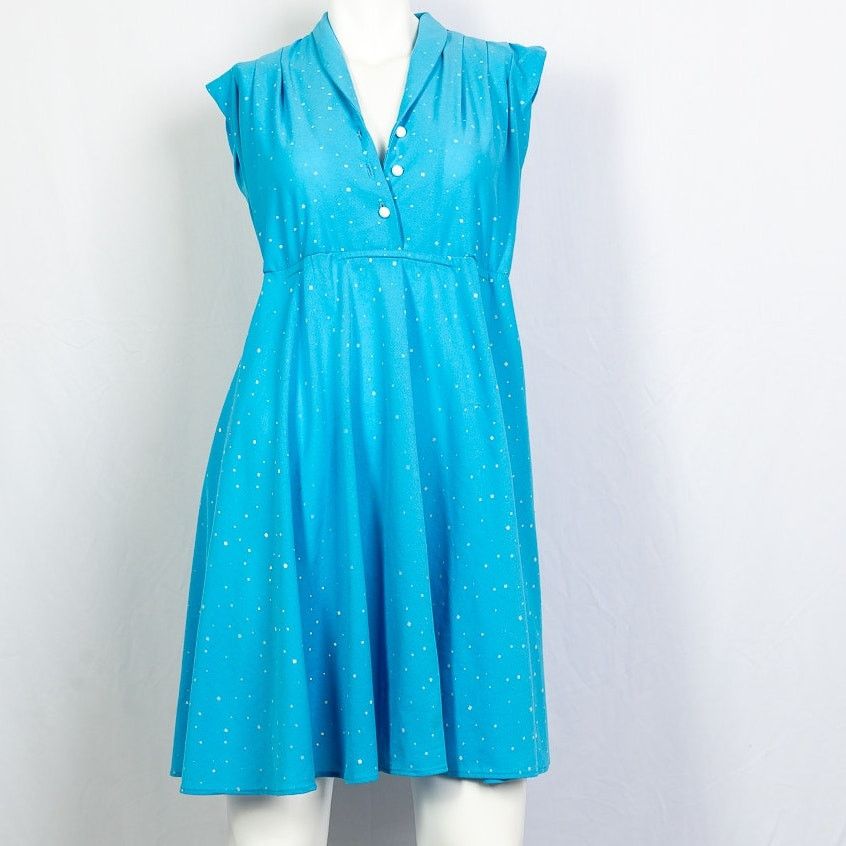 Vintage Vintage 60s Blue sky w white speckle summer shift dress sz S Size S / US 4 / IT 40 - 1 Thumbnail