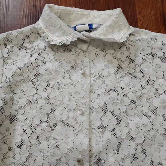 Other Vintage Sunny South Floral Flower Lace Blouse Button Shirt Size M / US 6-8 / IT 42-44 - 1 Thumbnail