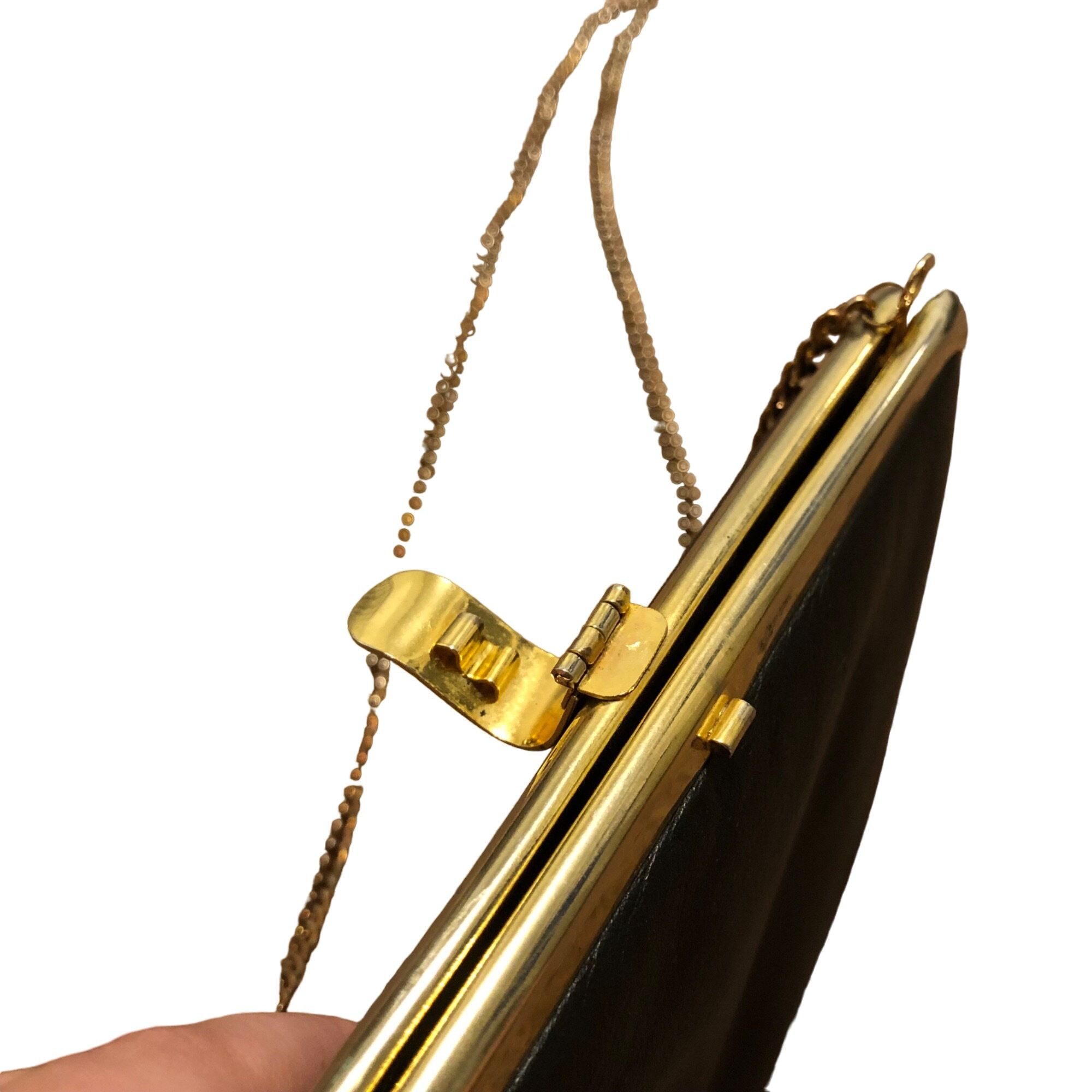 Vintage Vintage Solid Black Gold Hardware Crossbody Clutch Size ONE SIZE - 6 Thumbnail