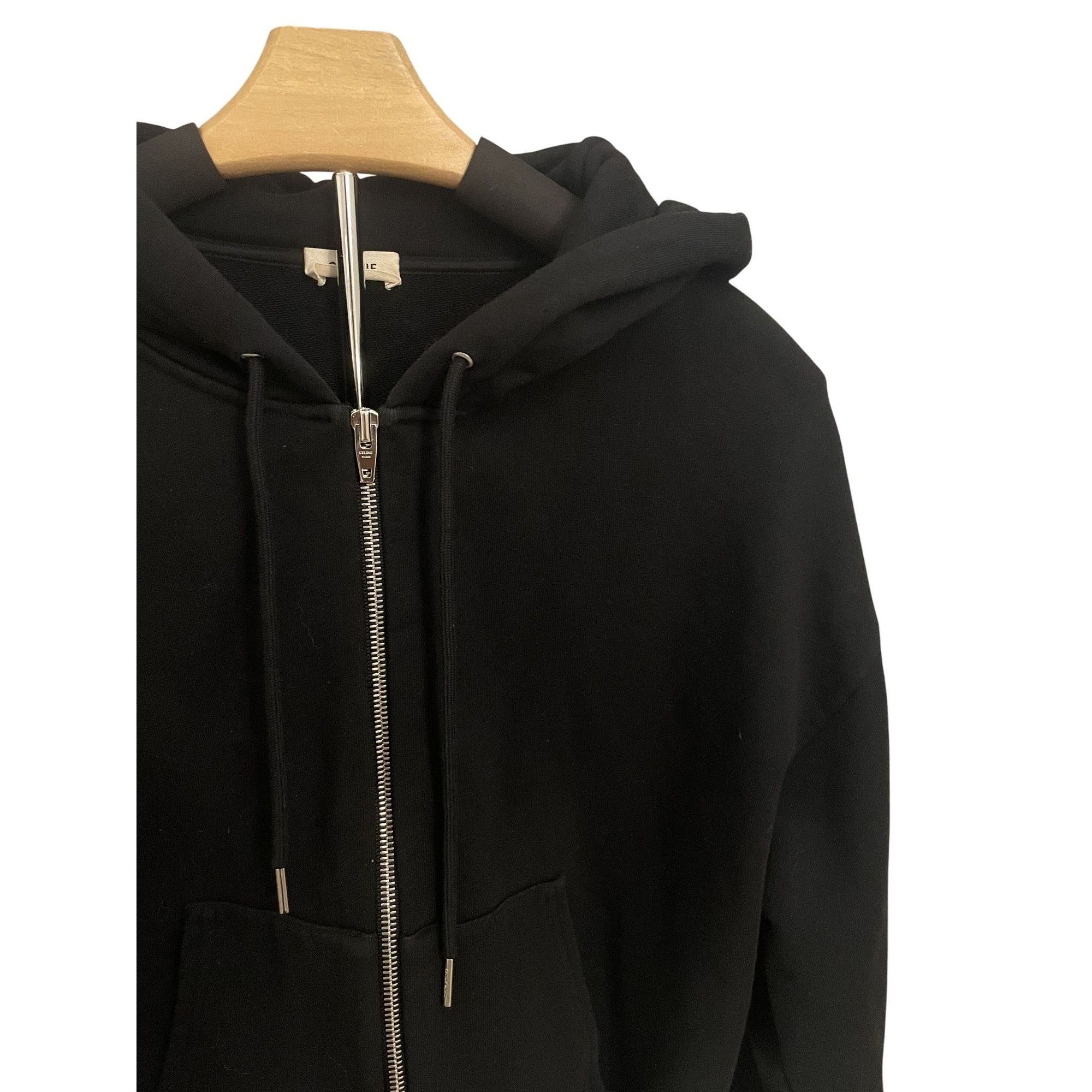 Celine Celine Black Zip-Up Hoodie With Drawstring Hood & Pocket Det Size S / US 4 / IT 40 - 5 Thumbnail