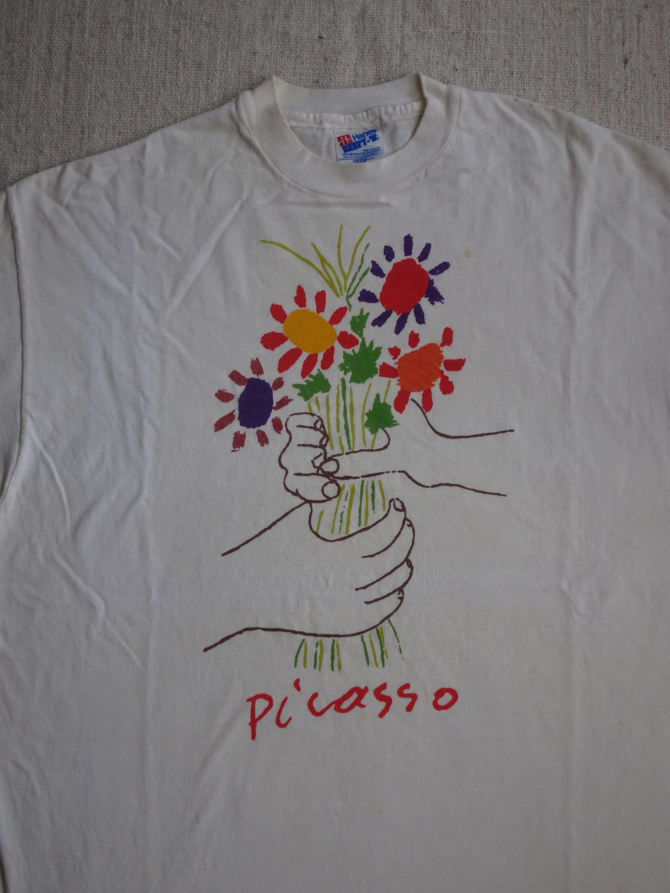 Hanes Rare Vtg 90s Single Stitch Picasso Flowers of Peace Tee Size US XL / EU 56 / 4 - 2 Thumbnail