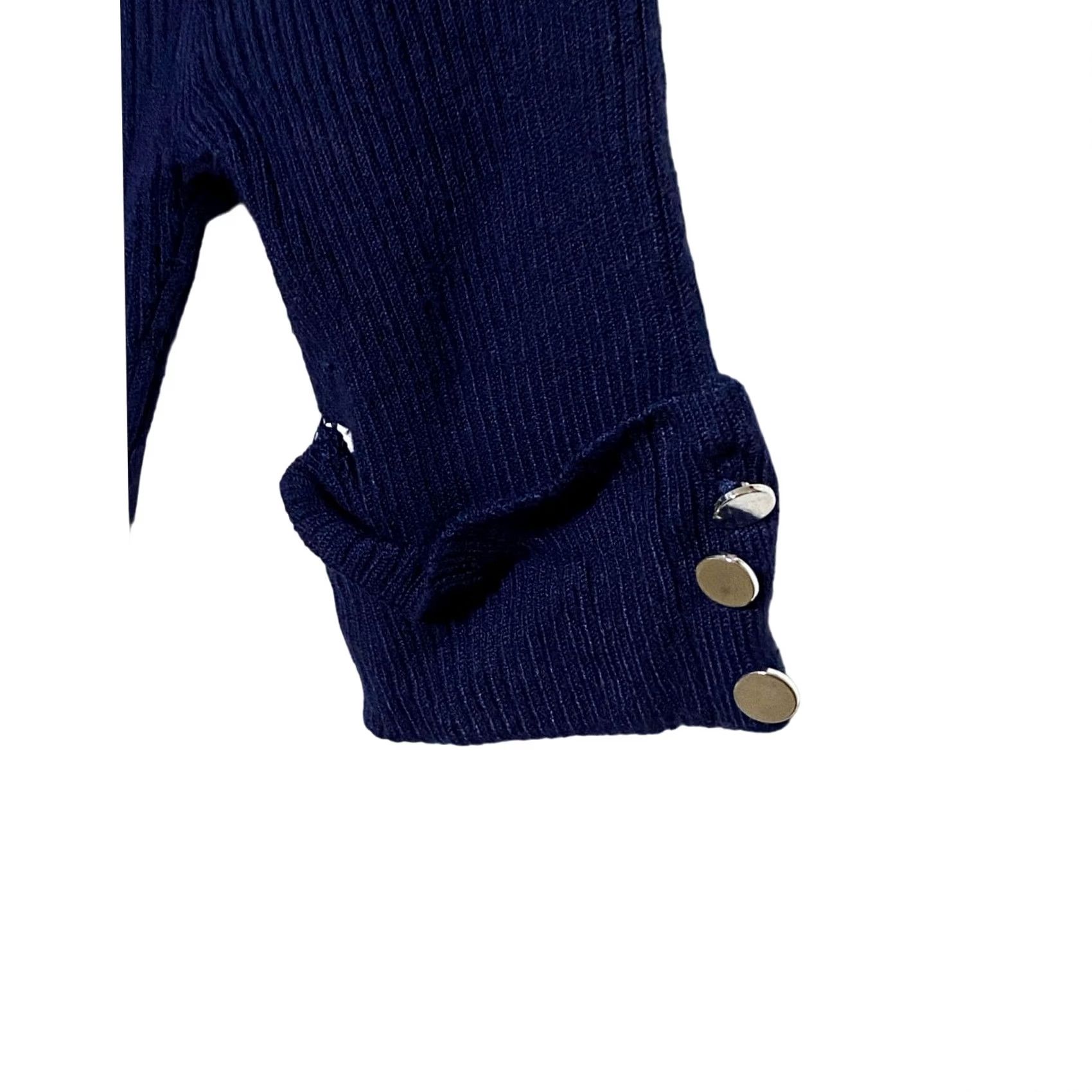 Vintage New York & Co Knit Top S Blue Navy Ribbed Career Casual Preppy Y2K Button Cuffs Size S / US 4 / IT 40 - 2 Thumbnail