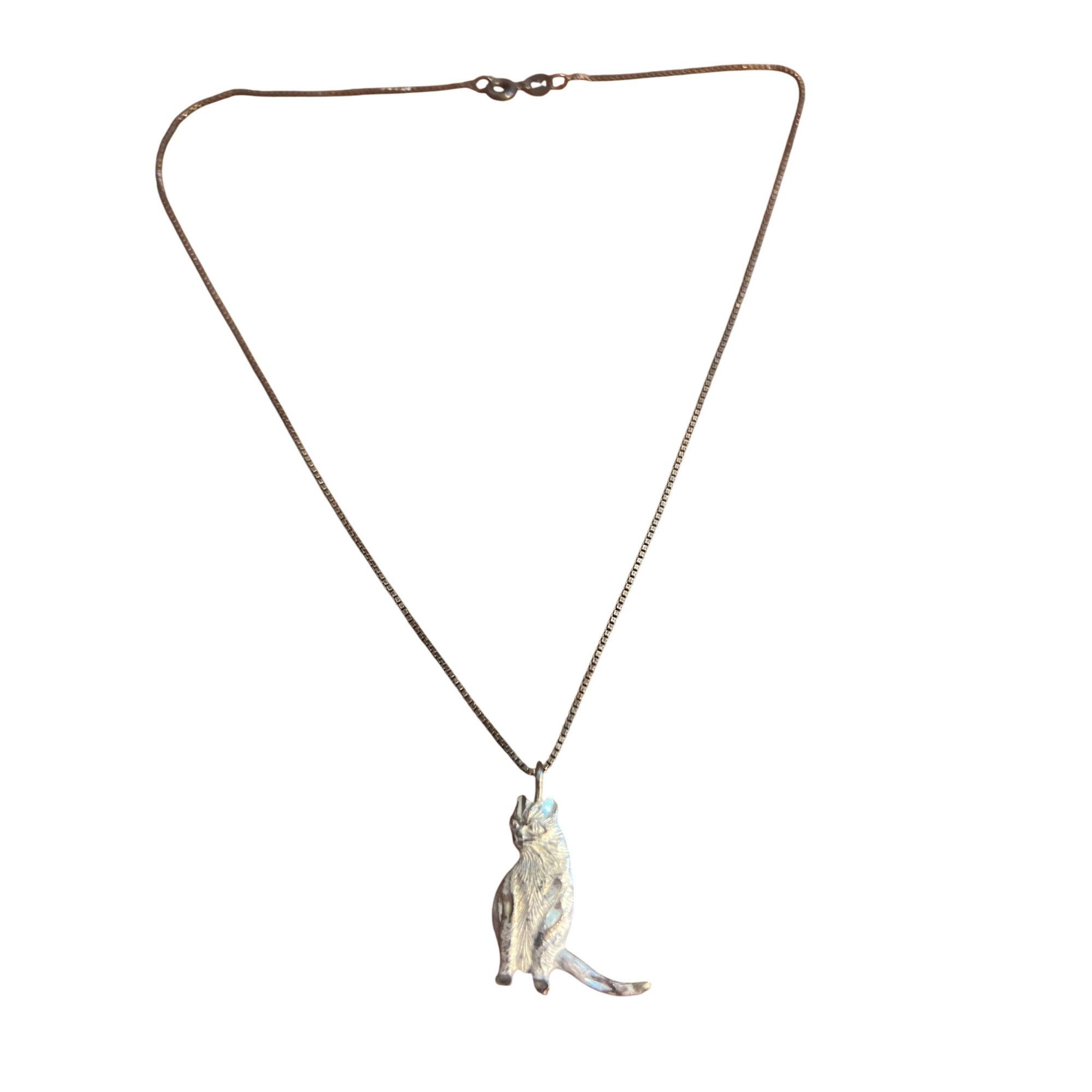 Other Vintage Sterling Silver Etched Cat Pendant Box Chain Necklac Size ONE SIZE - 1 Thumbnail