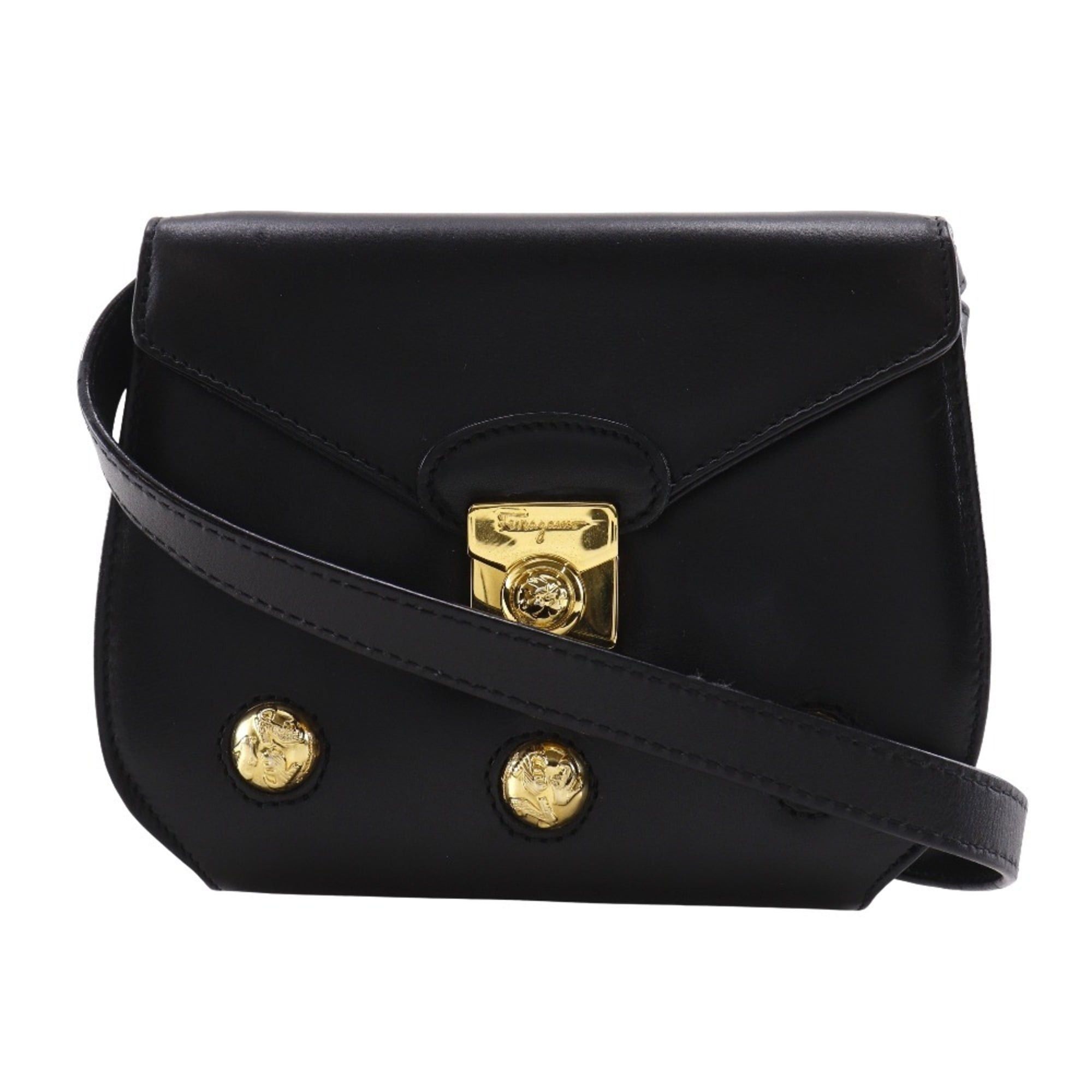 Salvatore Ferragamo Pochette Shoulder Bag 2WAY Clutch DQ-21 5640 Leather Black 2Way Flap Women's