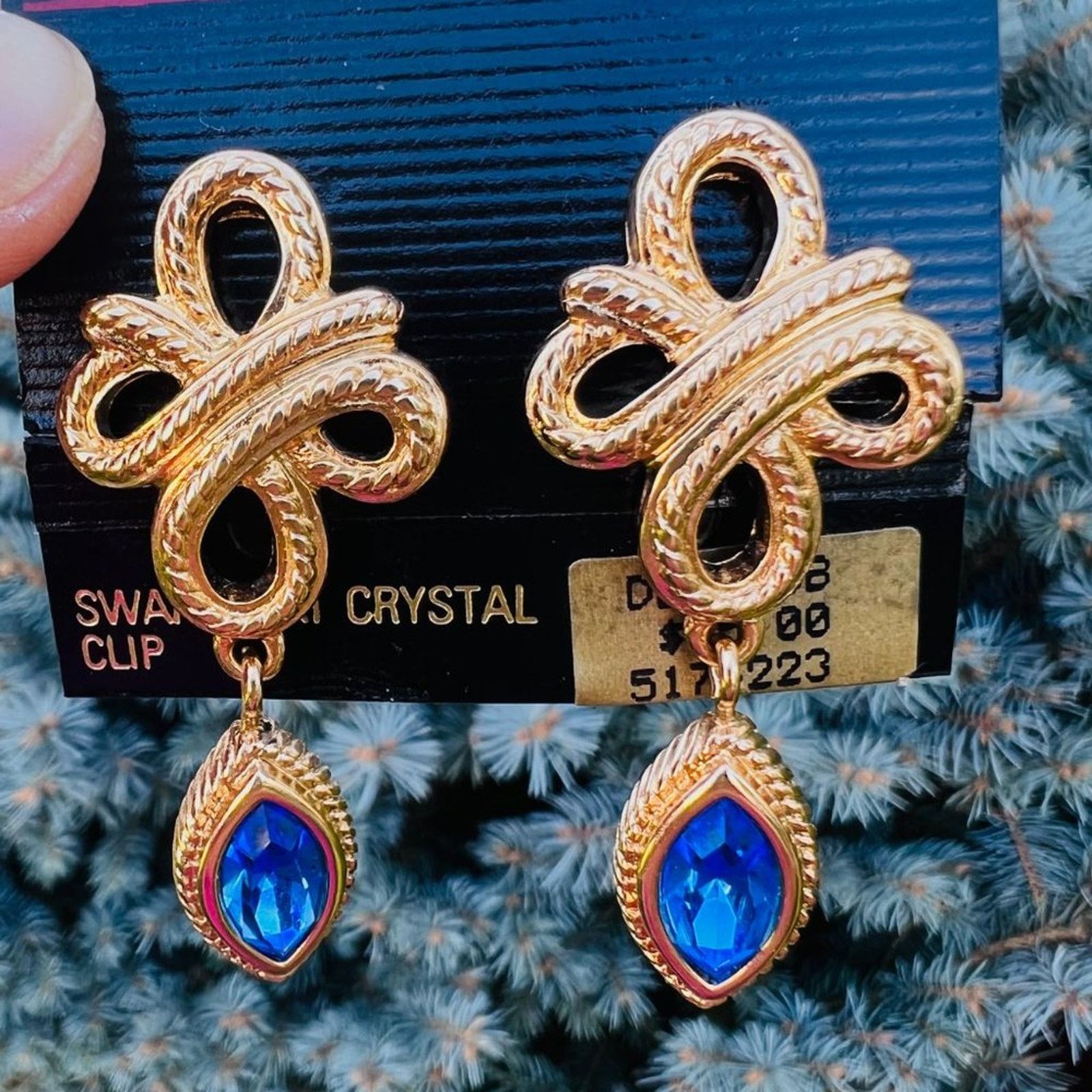 Swarovski Vintage Swarovski Knot Blue Crystal Drop Clip Earrings Size ONE SIZE - 2 Thumbnail