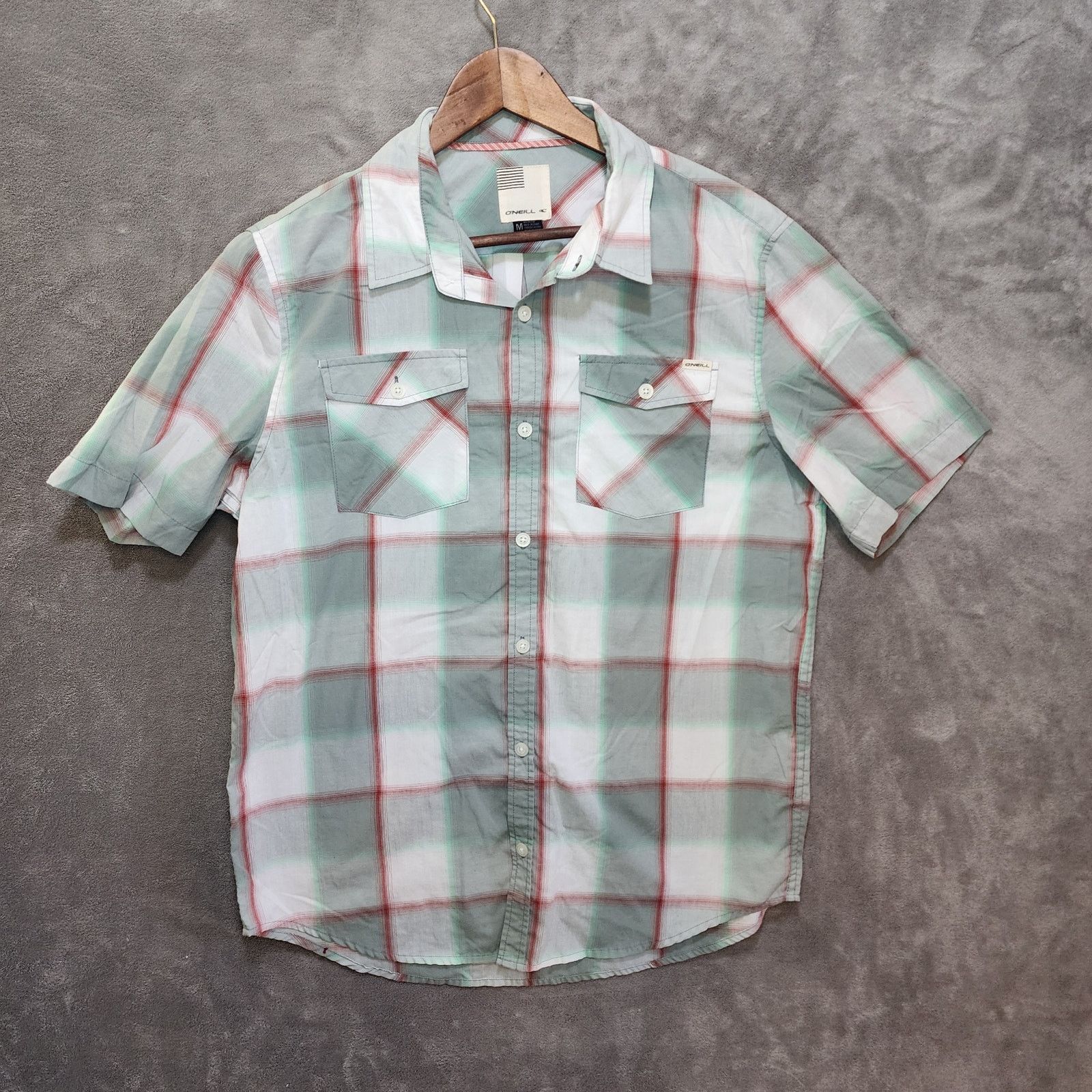 O'Neill O'Neil Medium Plaid Shirt White w/ Red Stripes - Size US M / EU 48-50 / 2 - 1 Thumbnail