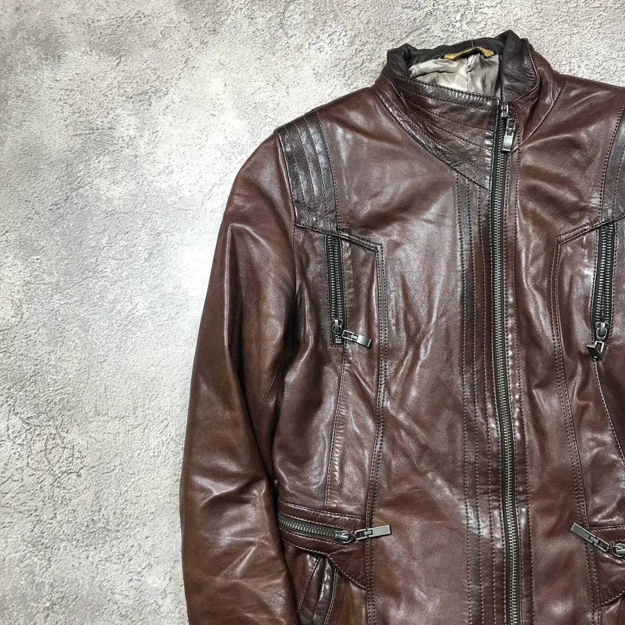 Vintage Vintage Y2K Brown Leather Jacket Streetwear Grunge Slim M Size M / US 6-8 / IT 42-44 - 2 Thumbnail