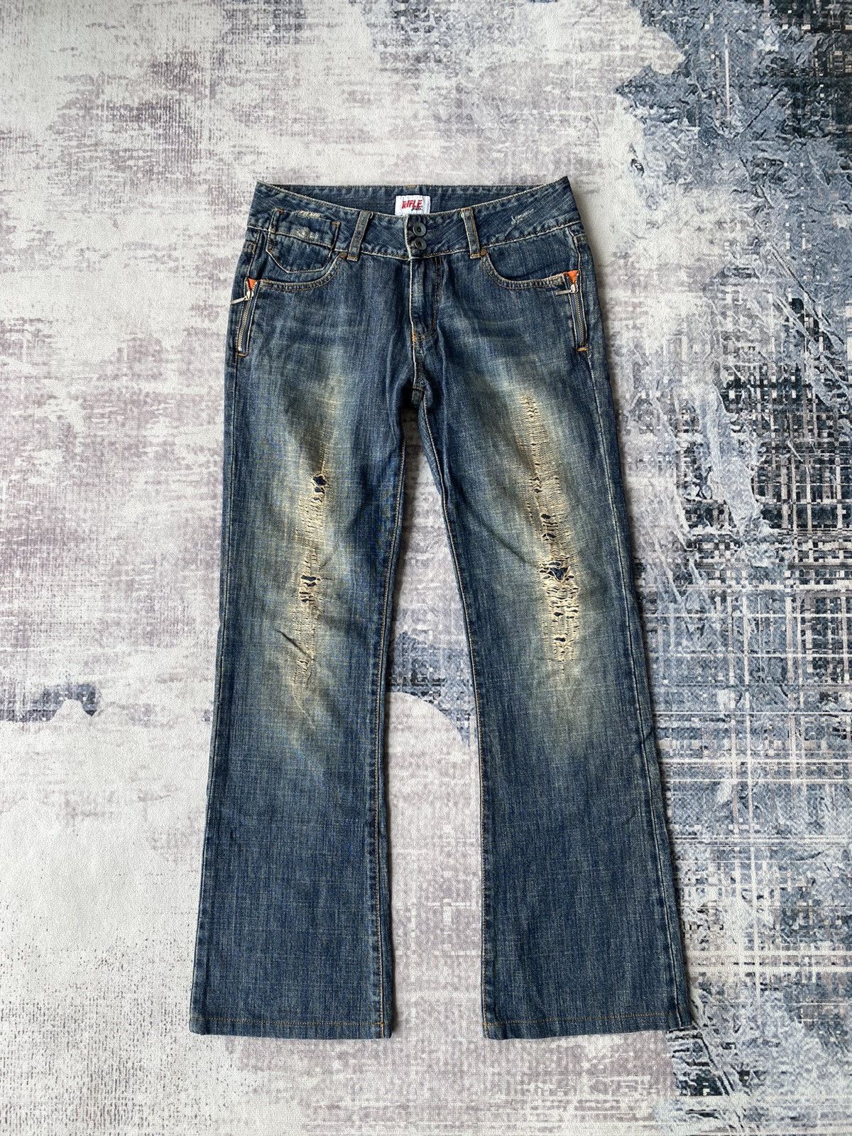 Japanese Brand Vintage Rifle Jeans Distressed Flared Denim Size US 31 - 1 Thumbnail