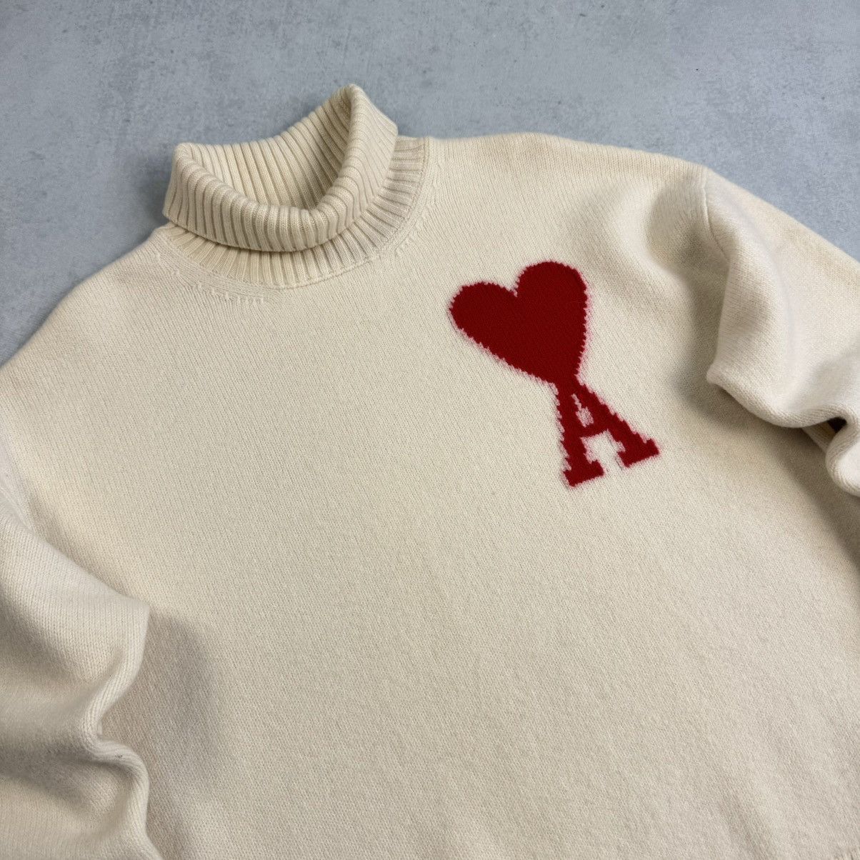AMI AMI PARIS OVERSIZED HEART LOGO TURTLENECK SWEATER 100% WOOL Size US S / EU 44-46 / 1 - 3 Thumbnail