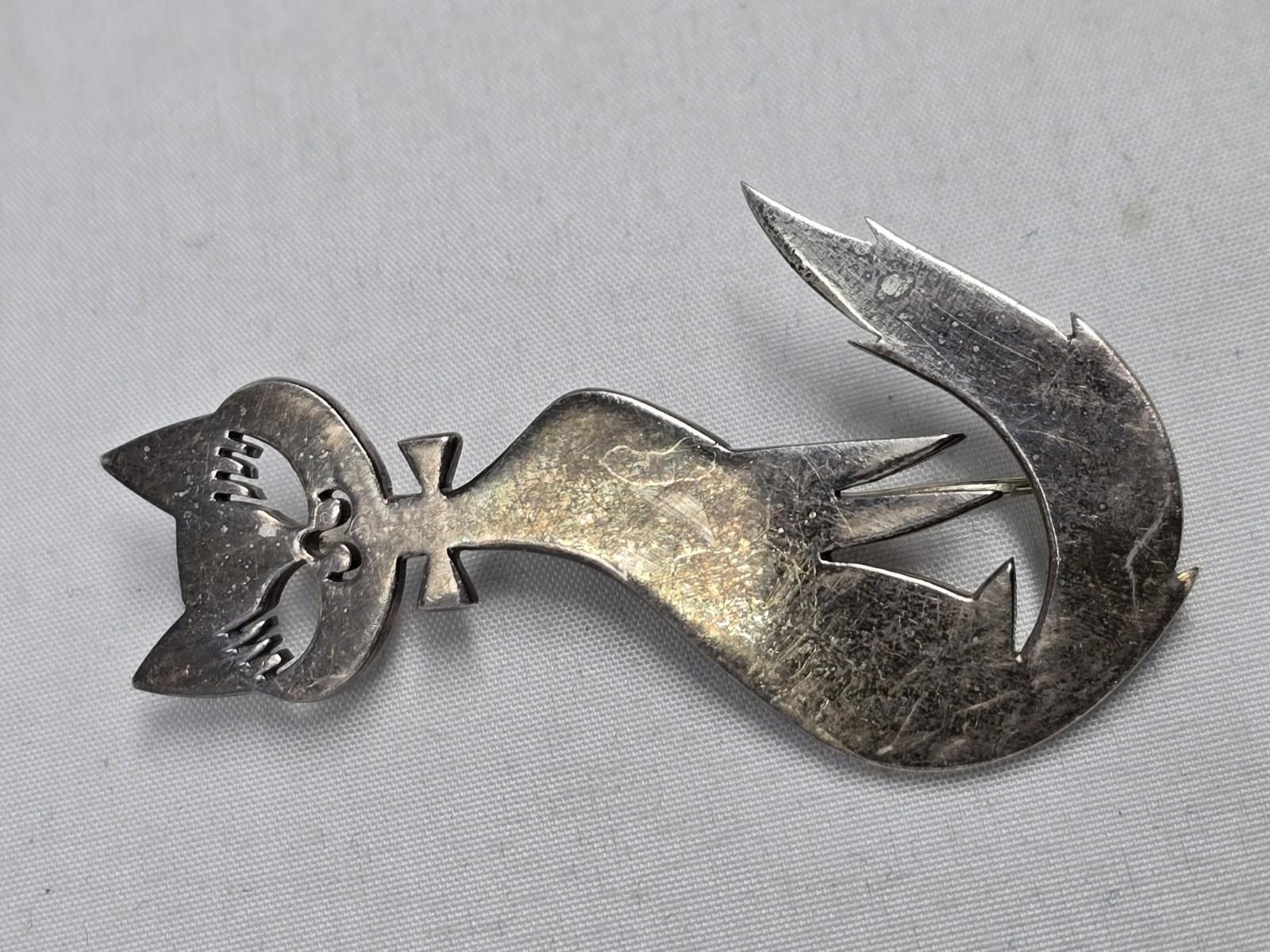 Other Vintage Taxco Mexico Sterling Modernist Cat Brooch Pendant Size ONE SIZE - 6 Thumbnail
