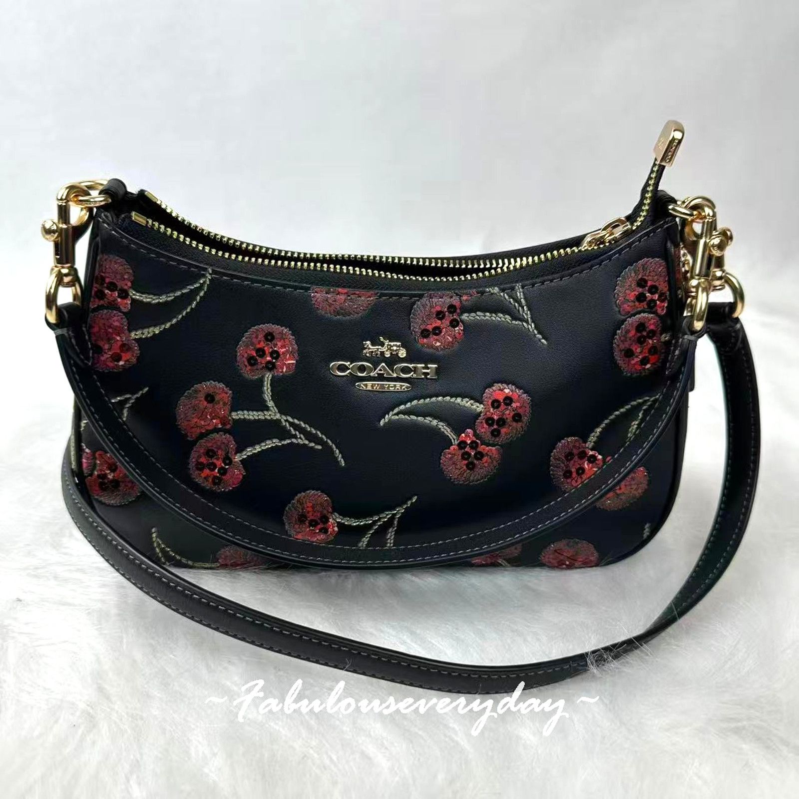 Coach Coach Teri Shoulder xbody Cherry Print Leather/Gold/Black Size ONE SIZE - 1 Thumbnail