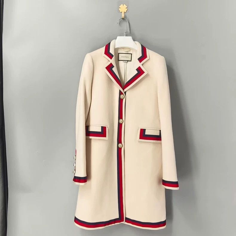 Gucci Gucci Beige Stripe Logo Button Coat-yf Size US M / EU 48-50 / 2 - 1 Thumbnail