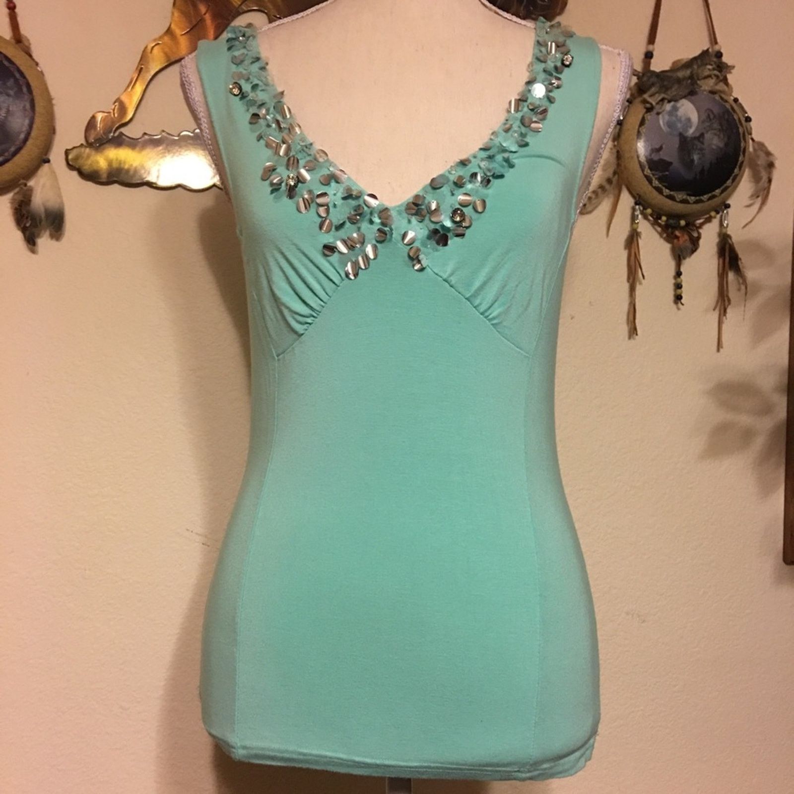 Other Moda international mint blue beaded tank top S Size S / US 4 / IT 40 - 1 Thumbnail