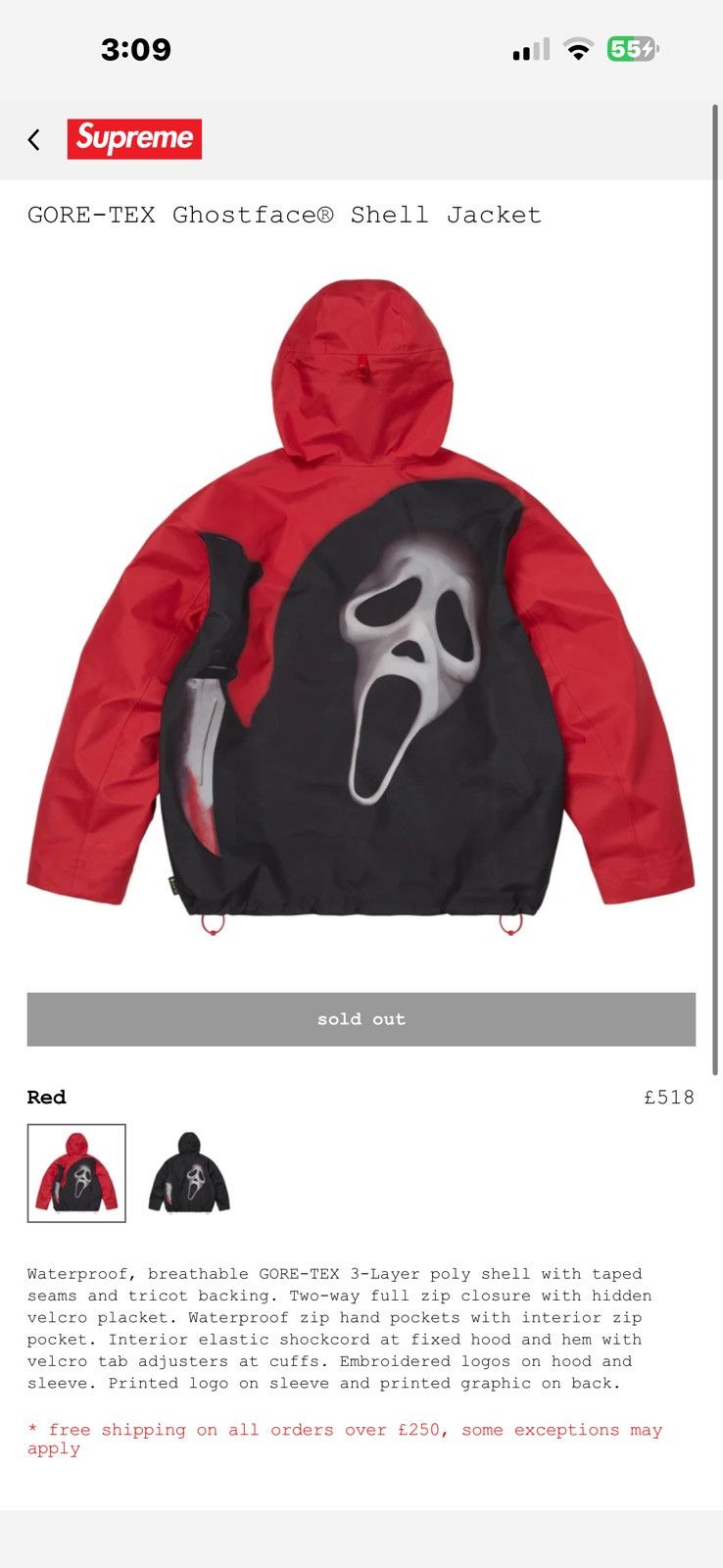 Supreme Supreme GORE-TEX Ghostface® Scream Shell Jacket Size US S / EU 44-46 / 1 - 12 Thumbnail