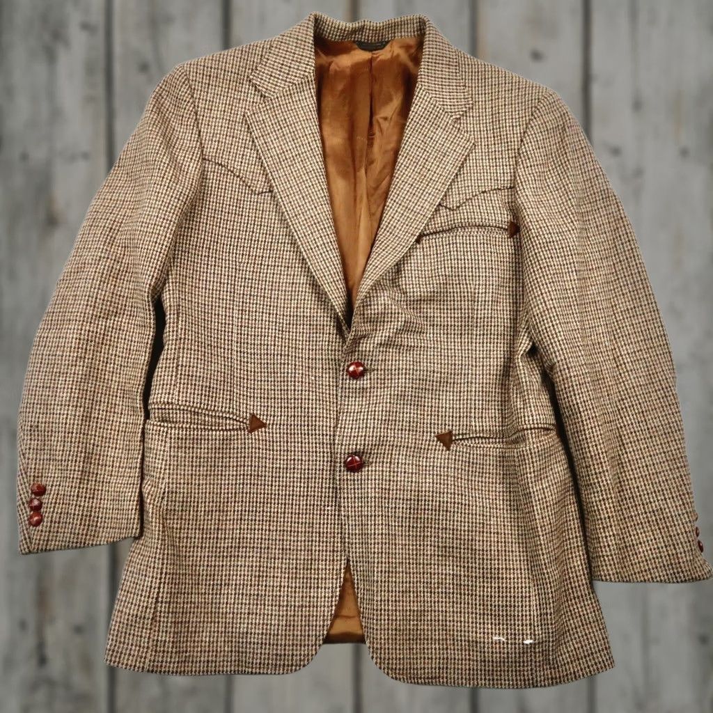 Levi's VINTAGE 70s Levis Mens Brown Houndstooth Sport Coat Blazer 40R Size 40R - 1 Thumbnail