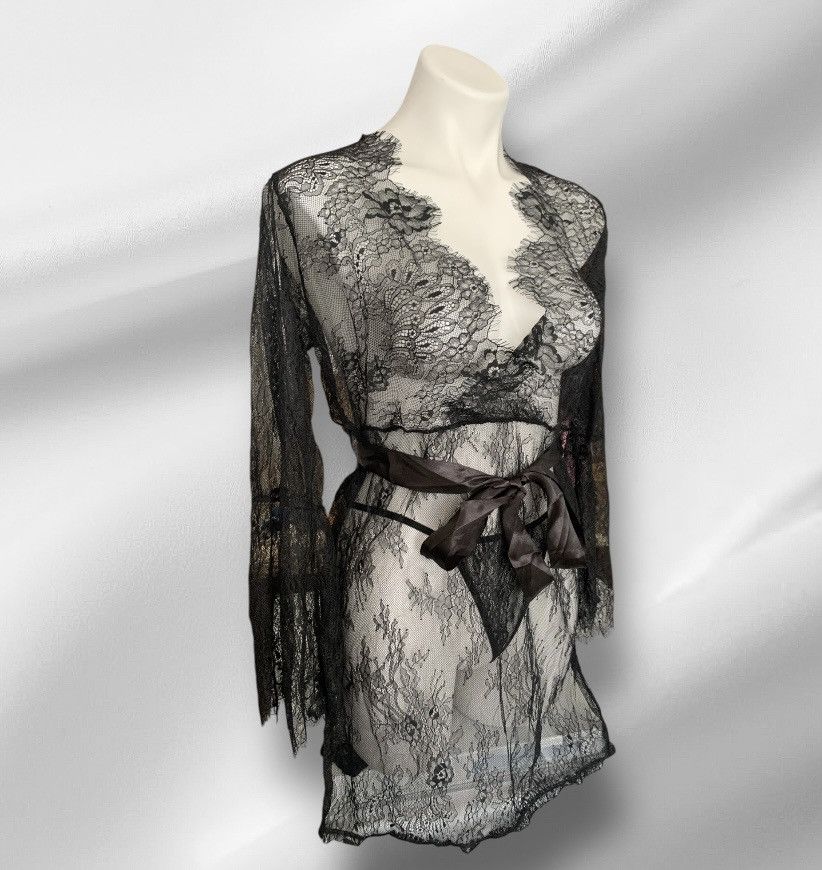 Designer NWT Long Sleeve Sheer Dress Robe Thong Set Black Size M / US 6-8 / IT 42-44 - 3 Thumbnail
