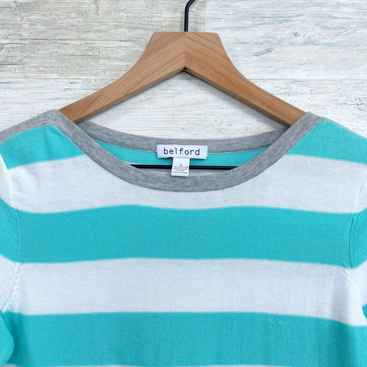 Other Belford Pima Cotton Stripe Knit Top Blue White 3/4 Womens S Size S / US 4 / IT 40 - 2 Thumbnail