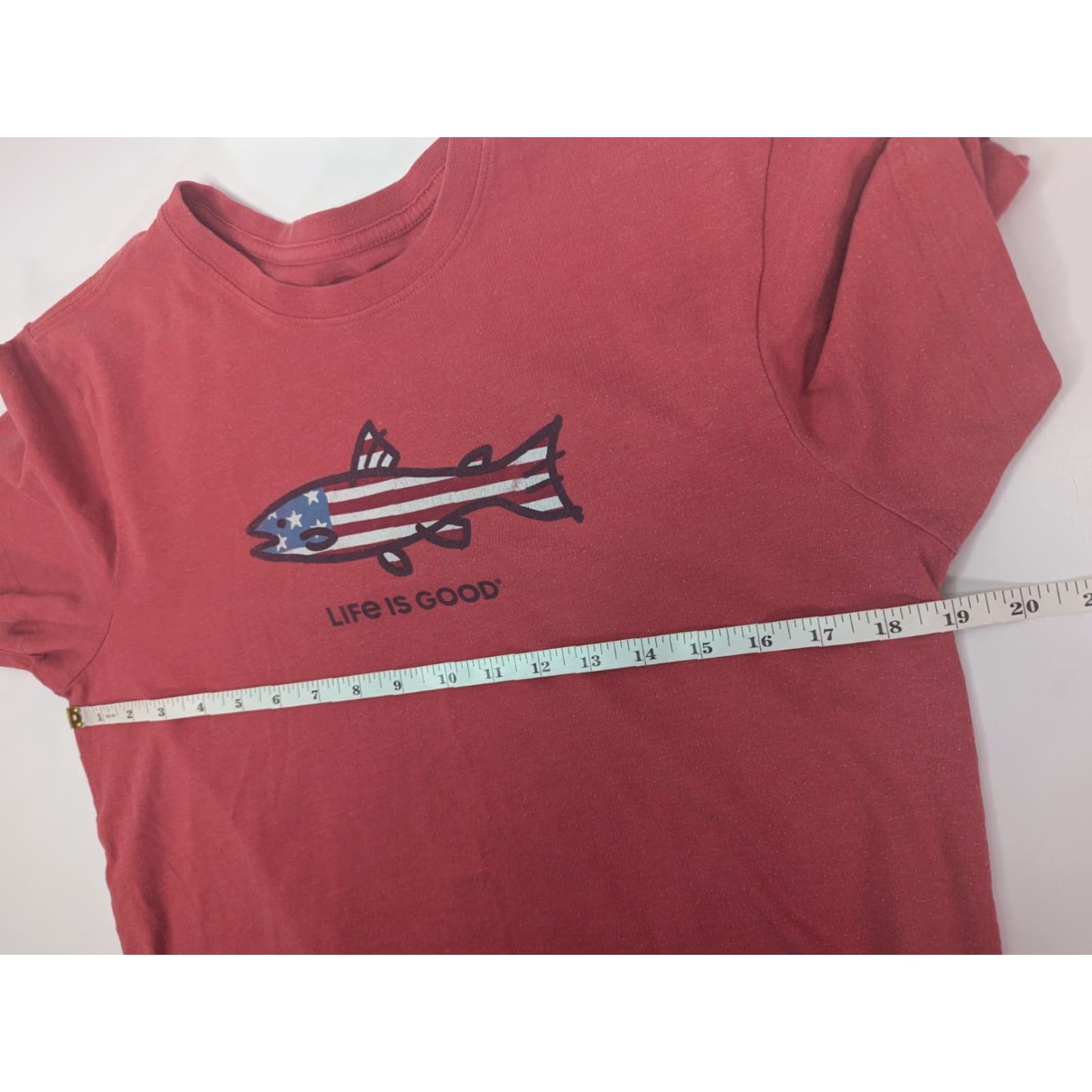Life is Good Life is Good Shirt T-Shirt Red Crusher Tee USA Fish Patriot Flag Mens Small Short Sleeve Crew Neck Cotton Polyester Knit Logo Graphic Vintage: No Size US S / EU 44-46 / 1 - 5 Thumbnail
