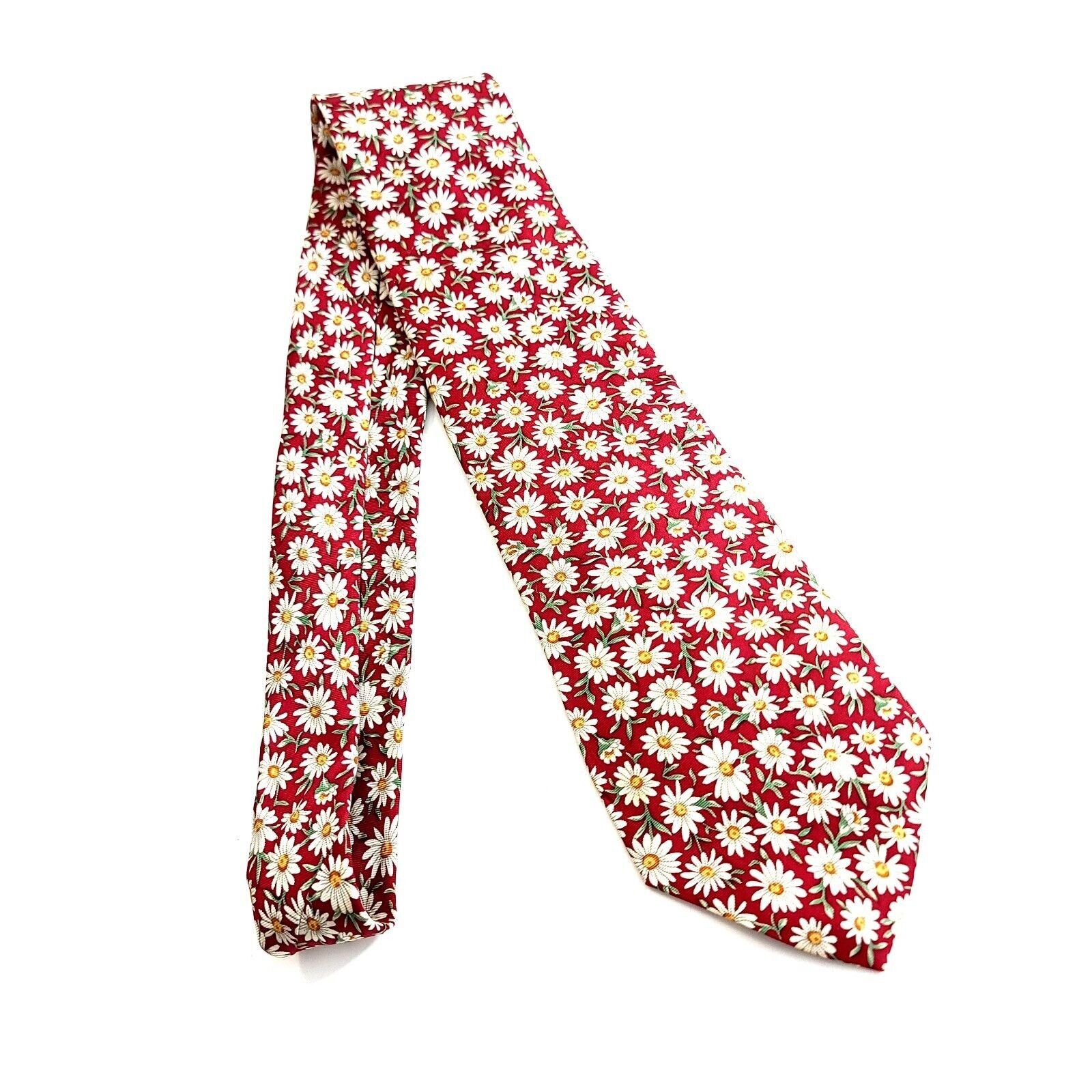 Designer Tango Max Raab Red Floral Print Short Wide Silk Tie Size ONE SIZE - 6 Thumbnail