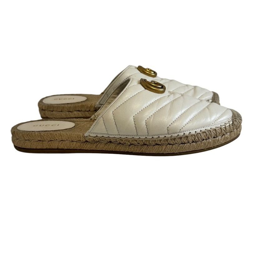 Gucci Gucci GG Marmont Matelassé White Leather Espadrille Mules 39 Size US 9 / IT 39 - 2 Thumbnail