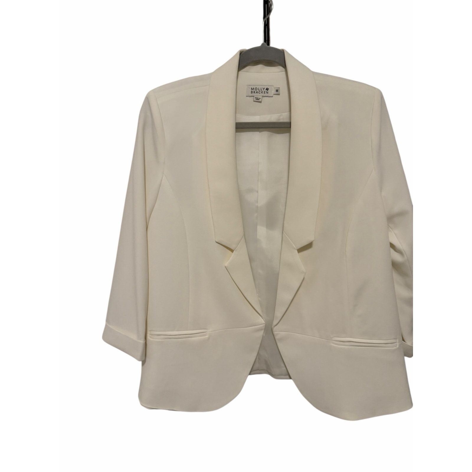 Other Molly Bracken White 3/4 Sleeve Faux Pocket Open Front Blazer Size M / US 6-8 / IT 42-44 - 3 Thumbnail