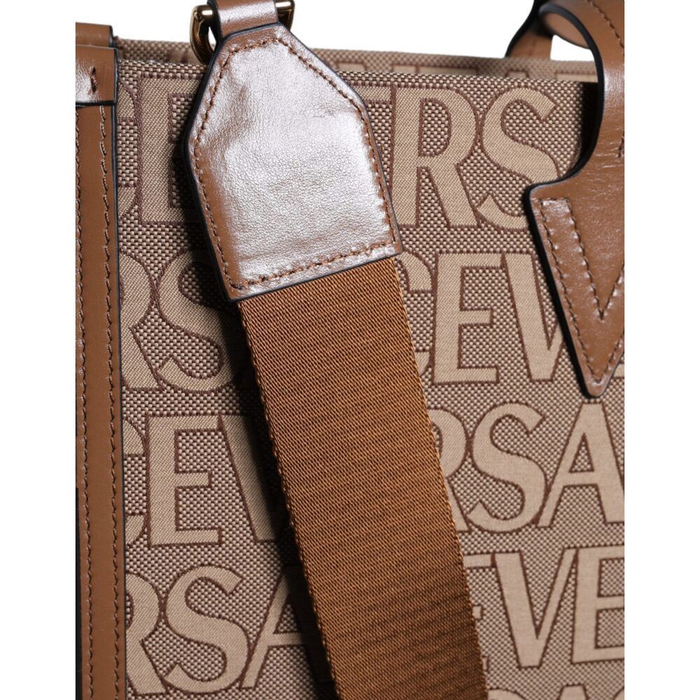 Versace Versace Brown Top Handle Jacquard Leather Logo Crossbody Tot Size ONE SIZE - 5 Thumbnail