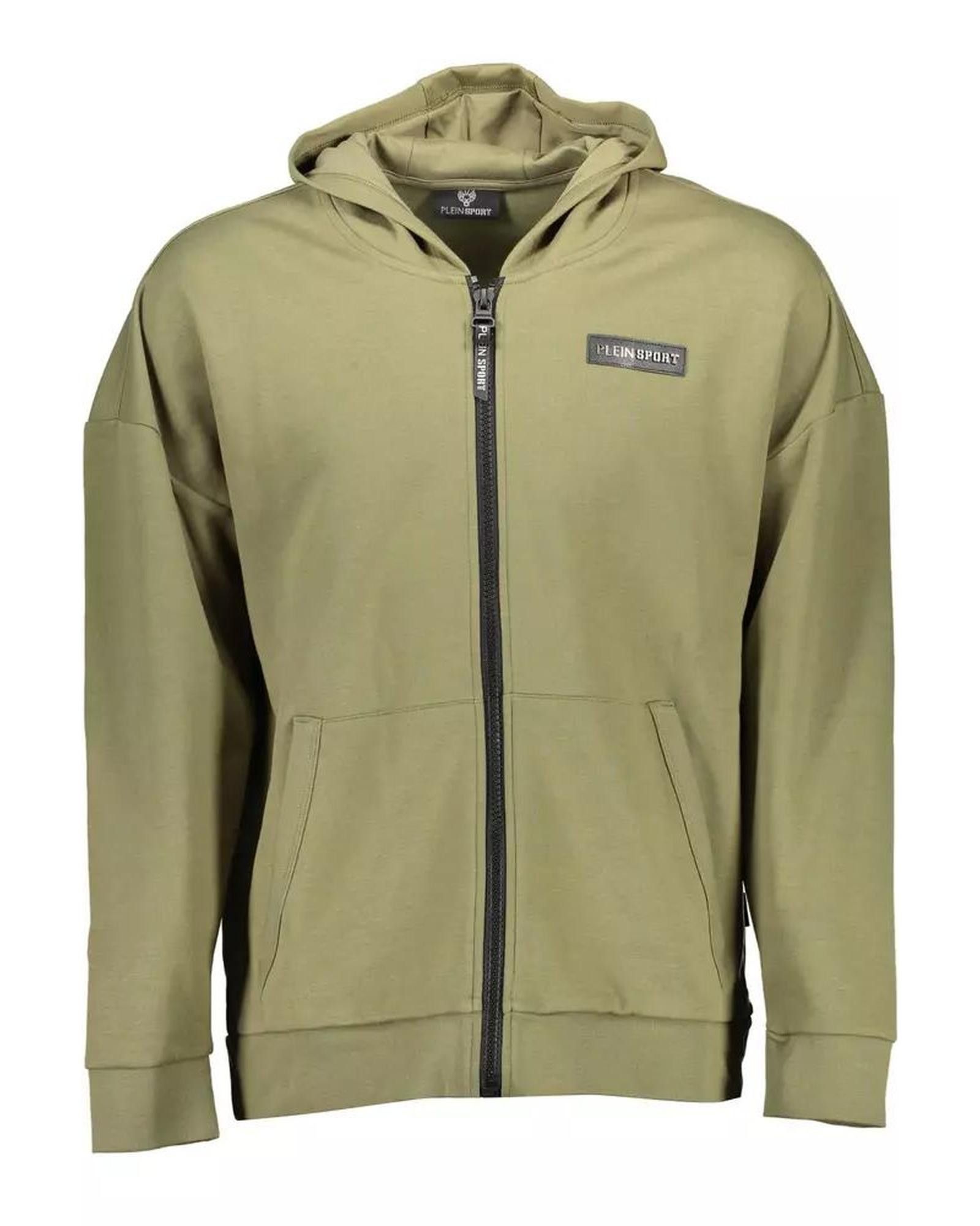 image of Philipp Plein Hooded Green Cotton Sweater With Zip And Contrasting Details, Men's (Size Medium)