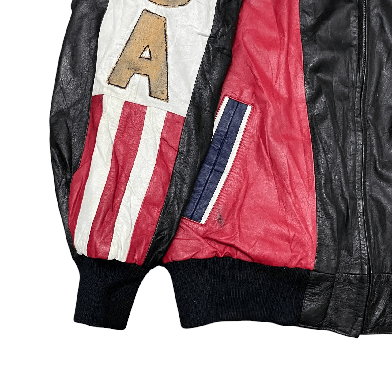 Vintage Vintage Flight Jacket Big USA Flag Leather Cowhide Size US L / EU 52-54 / 3 - 3 Thumbnail