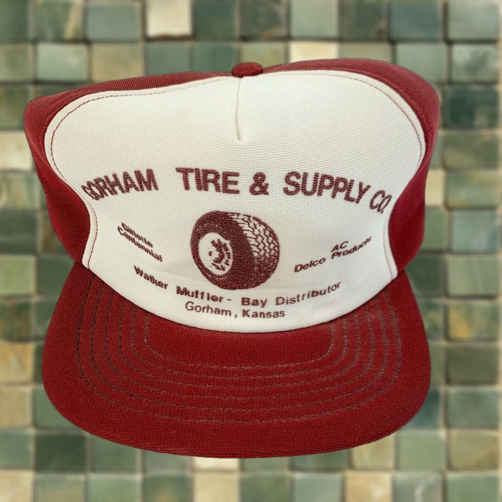 Vintage VINTAGE Gorham Tire Supply Kansas Snapback Trucker Hat Cap Burgundy Burgundy Snapback Trucker Cap Men’s/Womens? Size ONE SIZE - 1 Thumbnail