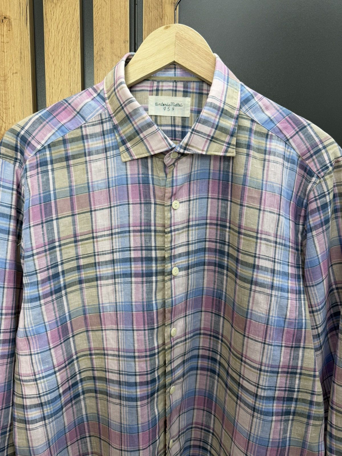 Tintoria Mattei Tintoria Mattei 954 100% Linen Plaid Shirt Size 41 16 Size US L / EU 52-54 / 3 - 2 Thumbnail