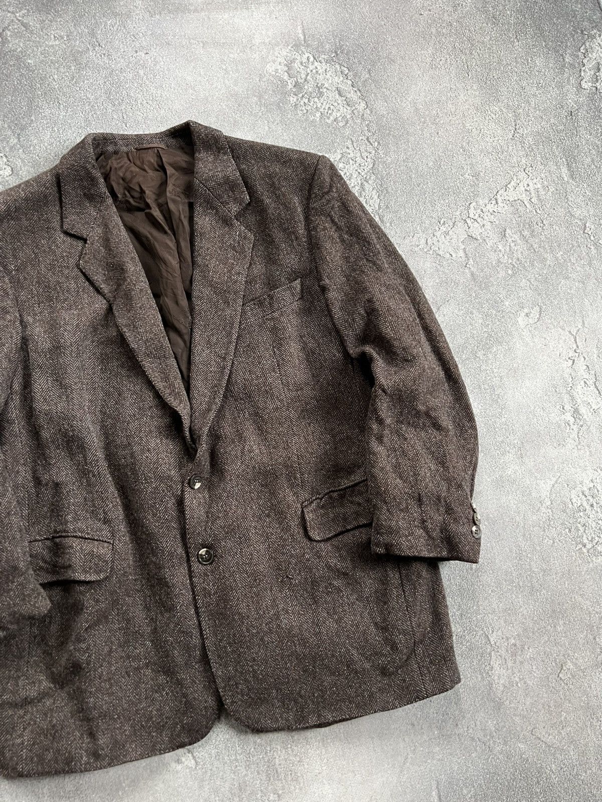 Burberry Burberrys Tweed Herringbone Wool Jacket Sport Coat Blazer 46 Size 46L - 3 Thumbnail
