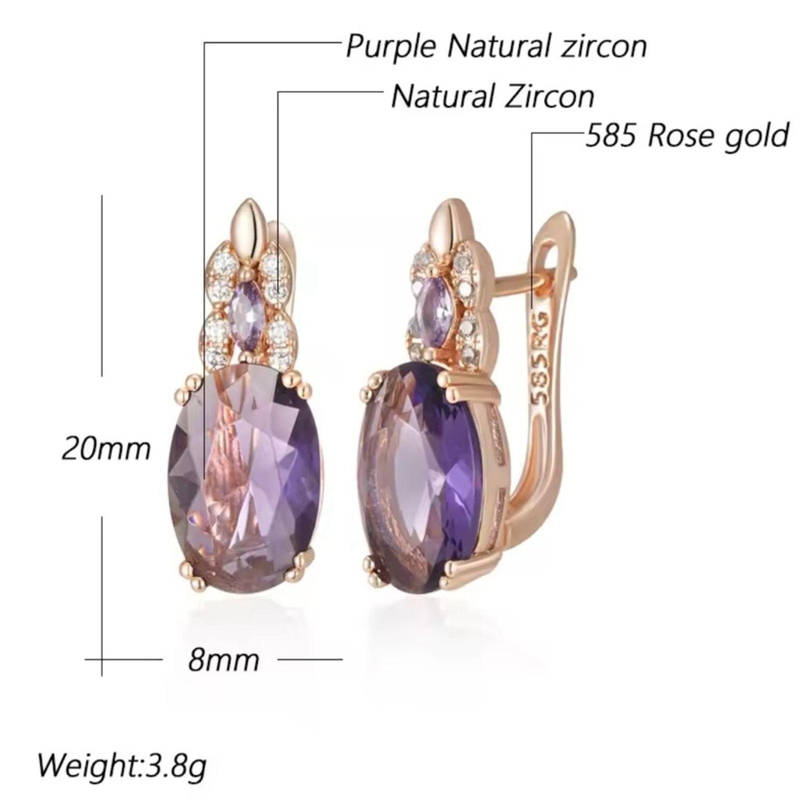Other Purple Oval Natural Zircon English Earrings for Women 585 Size ONE SIZE - 2 Thumbnail